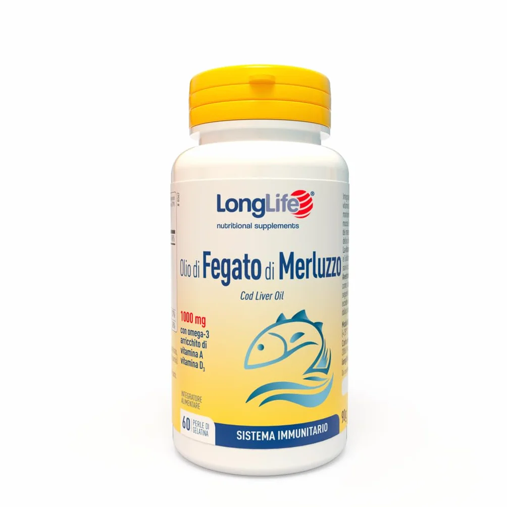 LongLife® Olio di fegato di merluzzo 1000mg Omega 3 EPA DHA Vitamina A D3