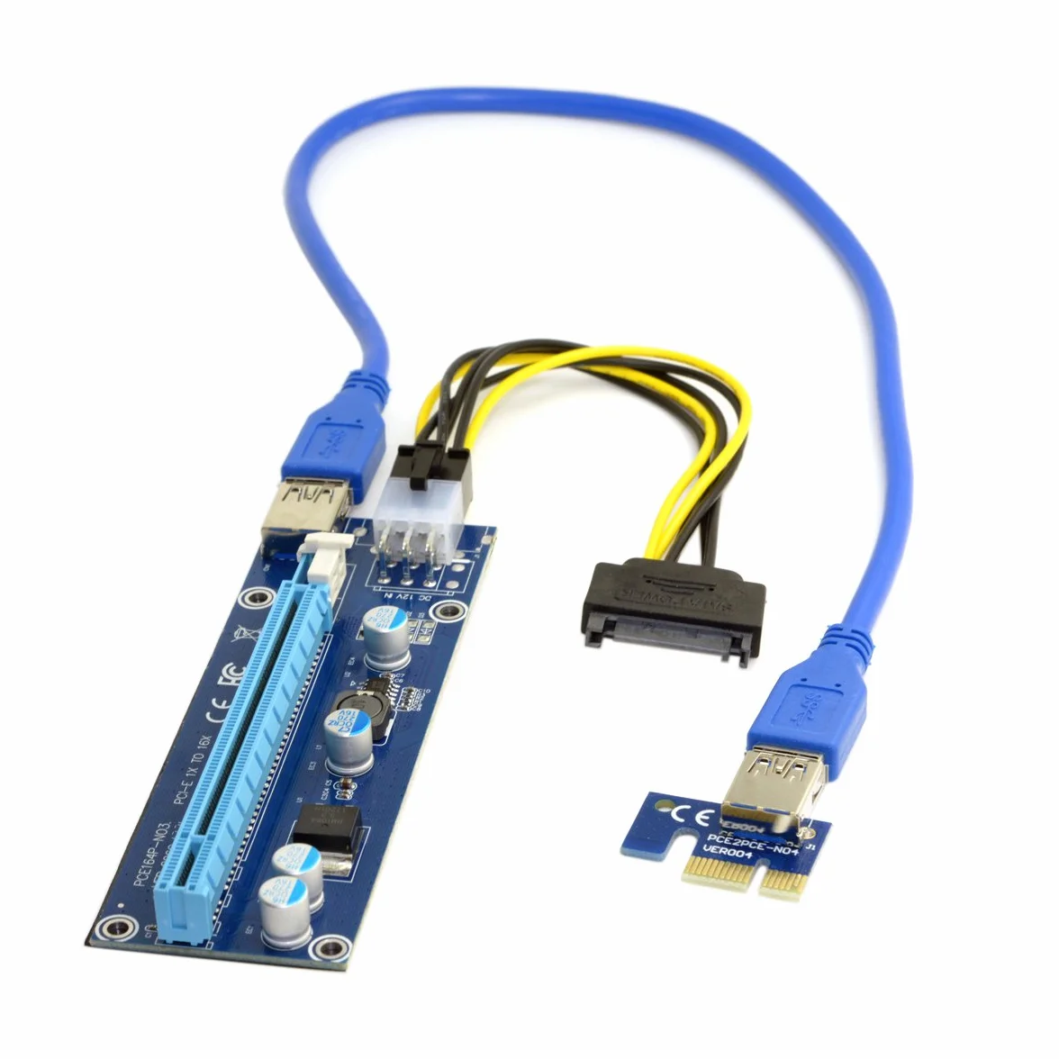 JSER PCI-E 1x to 16x Mining Riser Adapter USB 3.0 6Pin Power Cable