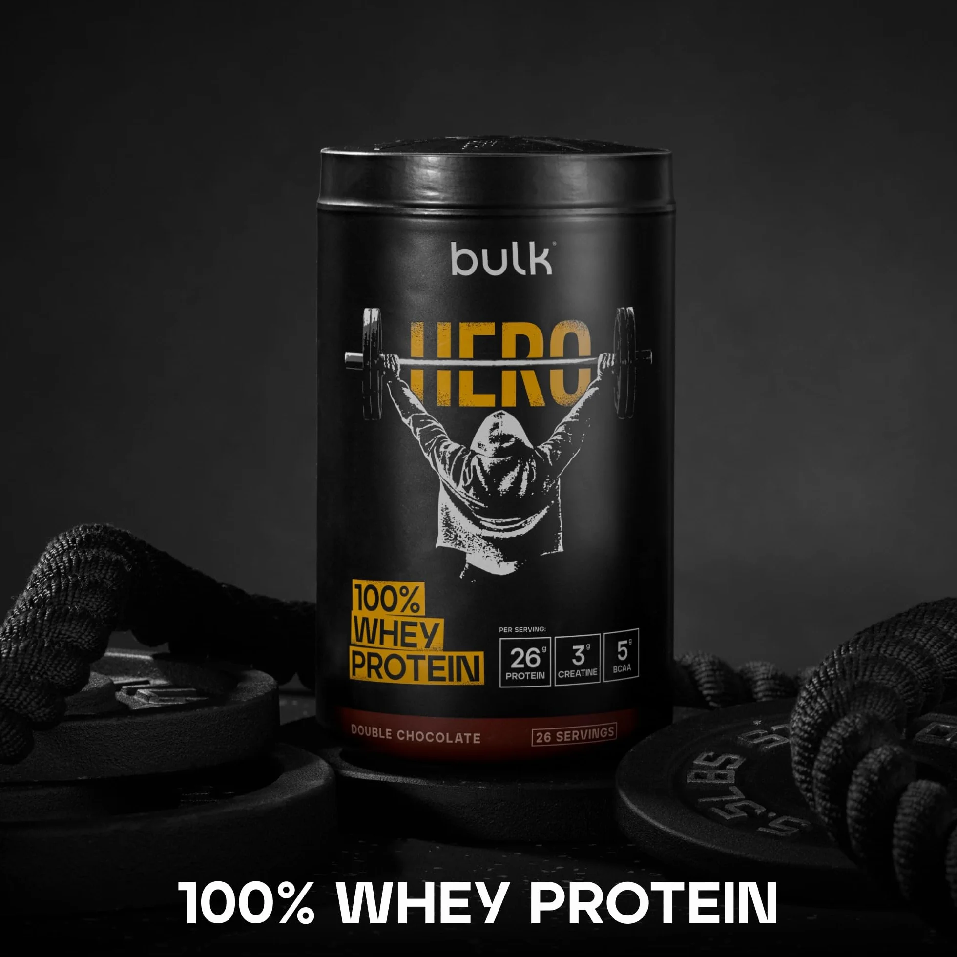 Bulk Hero Whey Protein Powder Double Chocolate 26 Servings 26g Protein 3g Creatine 5g BCAAs Low Sugar Fast Absorption Isolate Hydrolysed Concentrate Blend