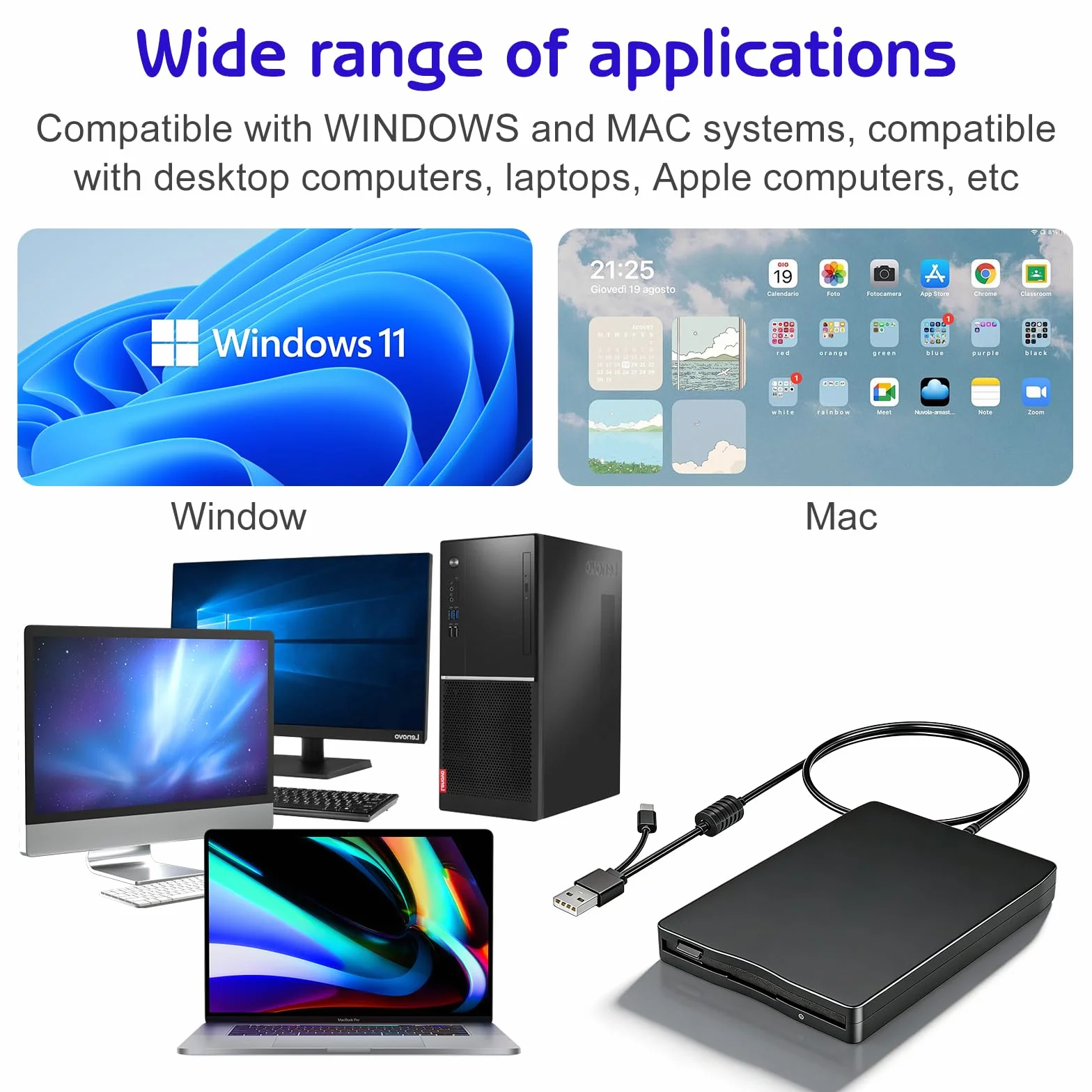 GBKDQQ Unità floppy esterna USB portatile FDD 1,44 MB 3,5 pollici: Slimline Floppy Disk Drive Lettore di schede esterno Accessori per computer Esterno Rimovibile Compatibile con PC e MAC, Plug and