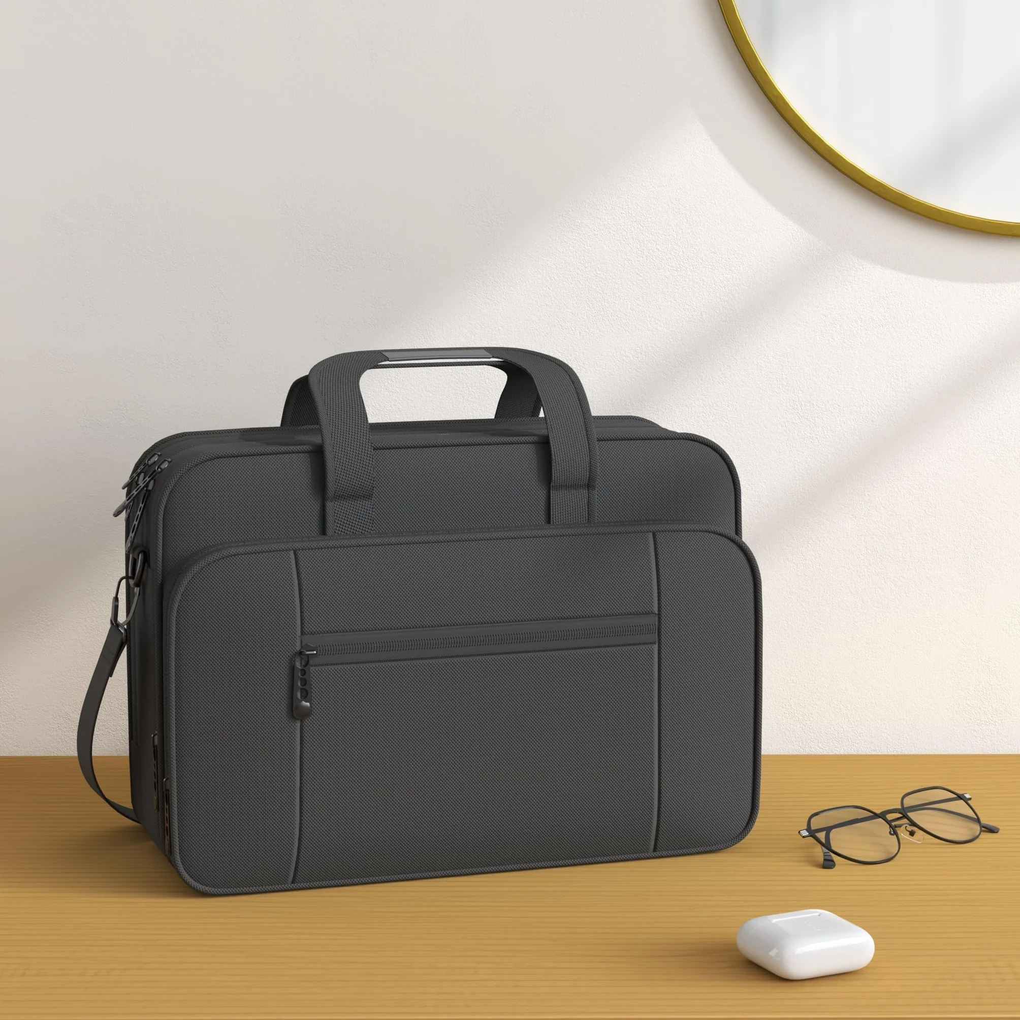 Borsa per laptop 17 pollici, valigetta da lavoro grande per uomo donna borsa a tracolla impermeabile borsa a tracolla, borsa per computer multifunzione espandibile per laptop tablet notebook, nero