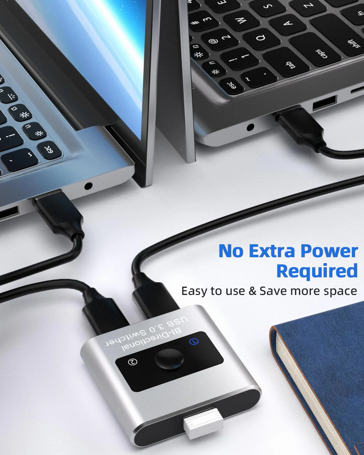 Selettore interruttore USB 3.0, splitter bidirezionale 2 in 1 uscita/1 in 2 uscite, commutatore USB in alluminio, 2 computer condividono 1 dispositivo per stampante, tastiera, mouse, con 2 cavi (1,5 m