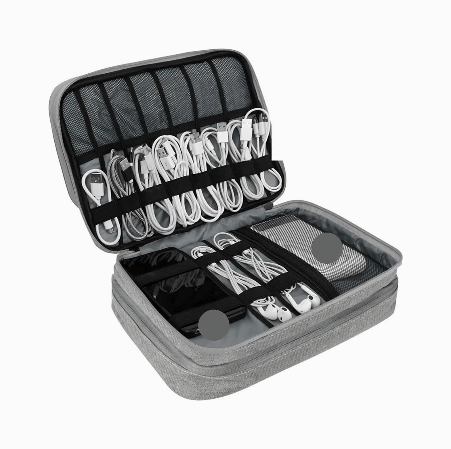Borsa di organizzatore cavi grande capacità | Organizzatore del cavo di viaggio grigio
