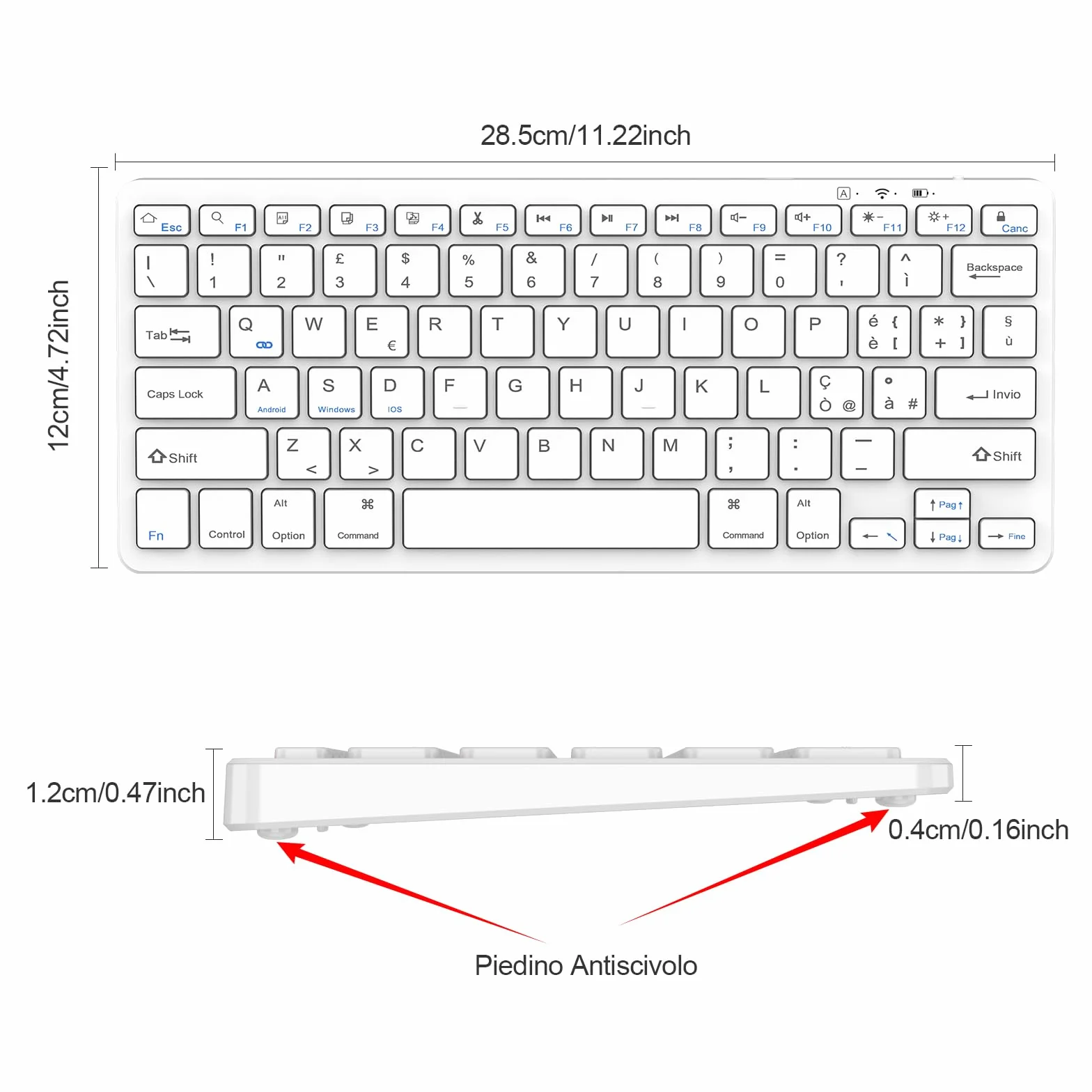 TQQ Tastiera Bluetooth Ricaricabile per iPad, Air, Pro, Mini, Samsung Tablet, Android e Windows, Tastiera Wireless, Bianco
