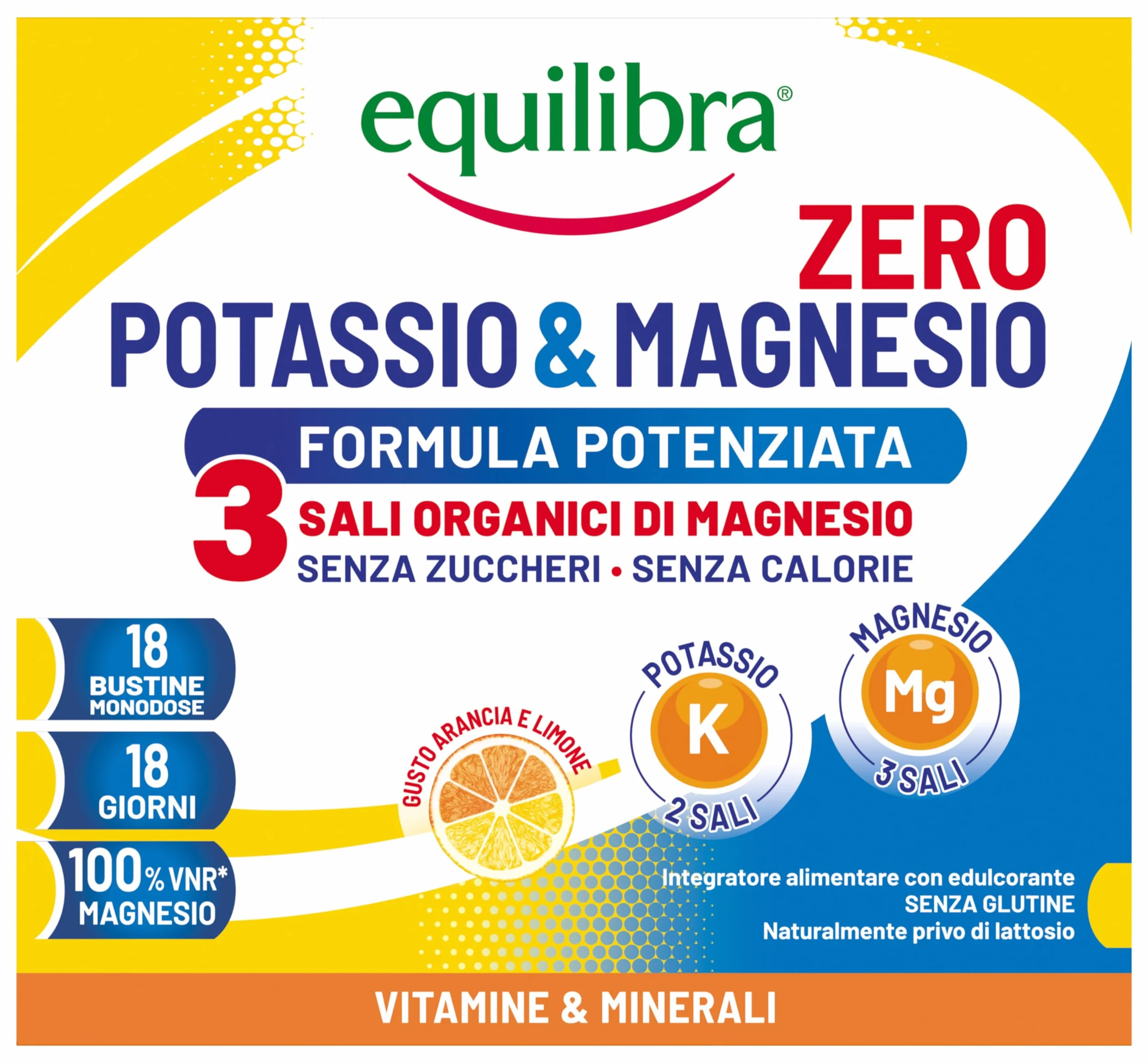 Equilibra Potassio e Magnesio Zero Integratore Alimentare 18 Bustine Gusto Arancia Limone