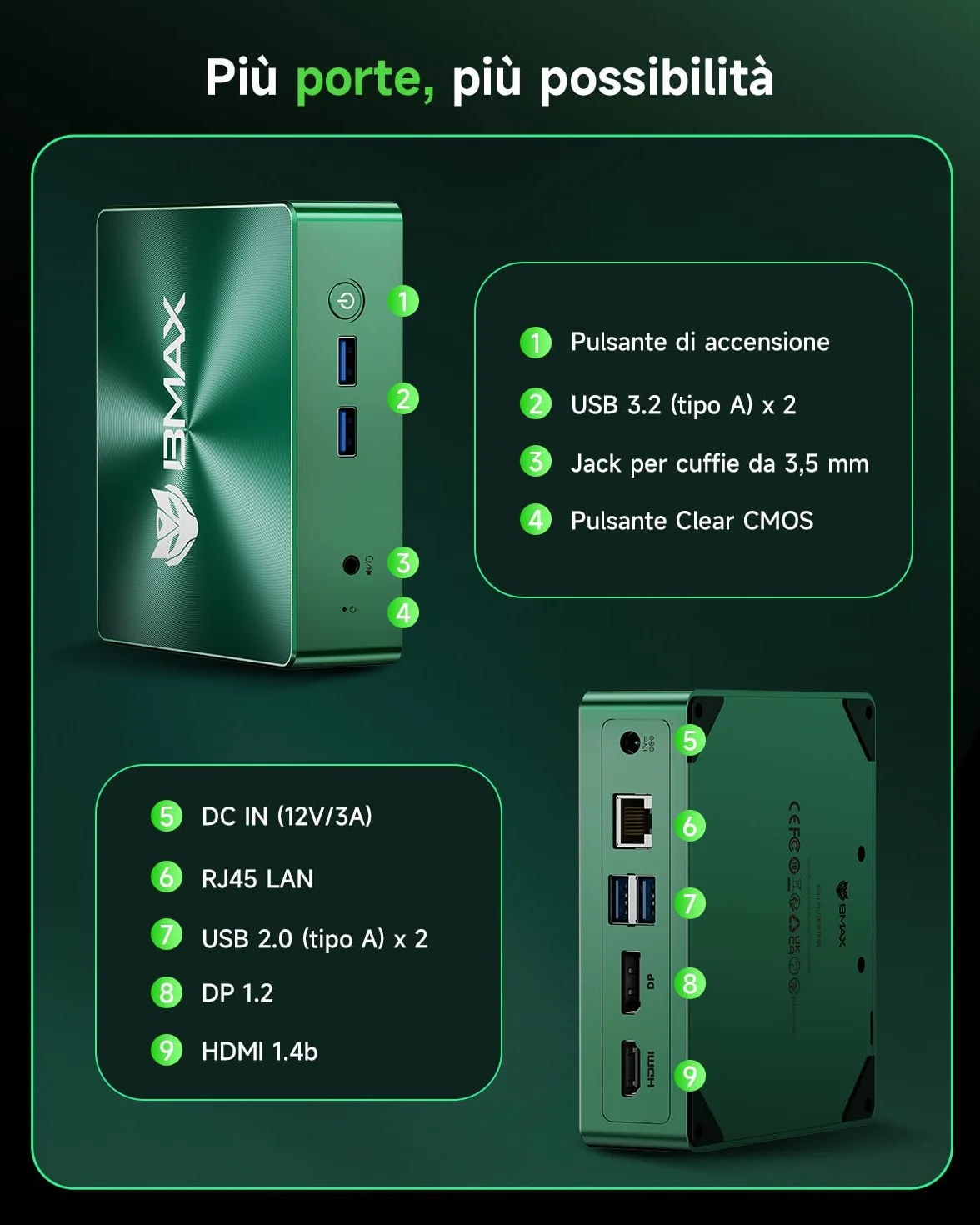BMAX Win11 Pro Mini PC Intel Core i5-8257U 16GB DDR4 512GB NVMe SSD 4K@60Hz DP HDMI Dual Display WiFi 6 BT5.2