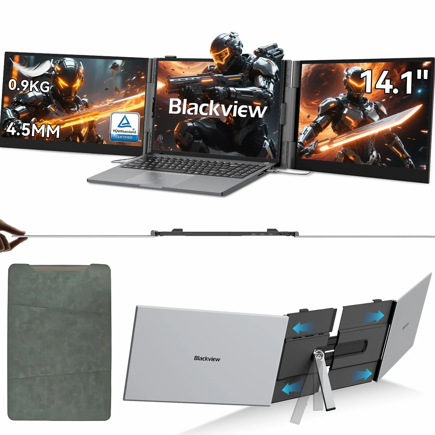 Blackview DCM6 Monitor Portatile per Laptop 14" FHD 1080P IPS Doppio Schermo PC Portatile HDMI/USB-A/Type-C Plug and Play, per 13.3 "-17.3" Mac, Windows,Android,Chrome,Switch,PS5 (0.9Kg)