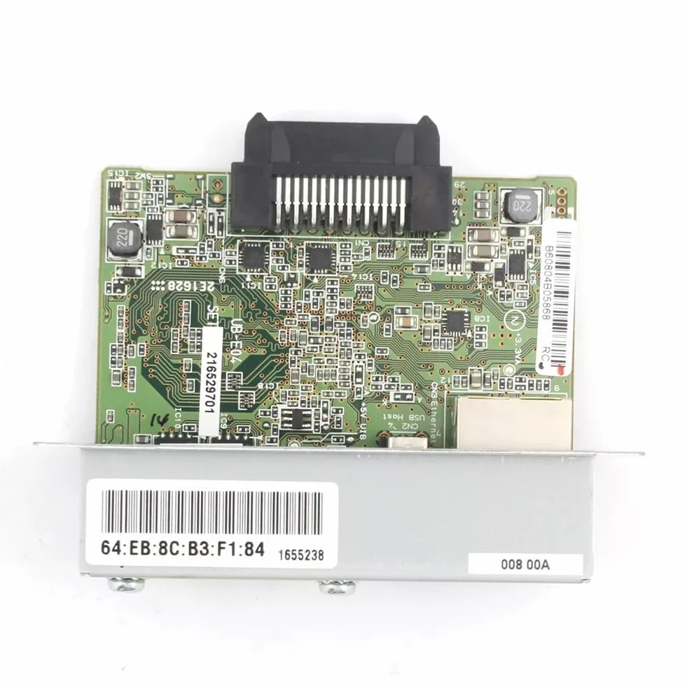 Il modulo Ethernet C32C881008 per il server di stampa UBE04 supporta la connettività 10Base T/100Base TX per le stampanti della serie TM