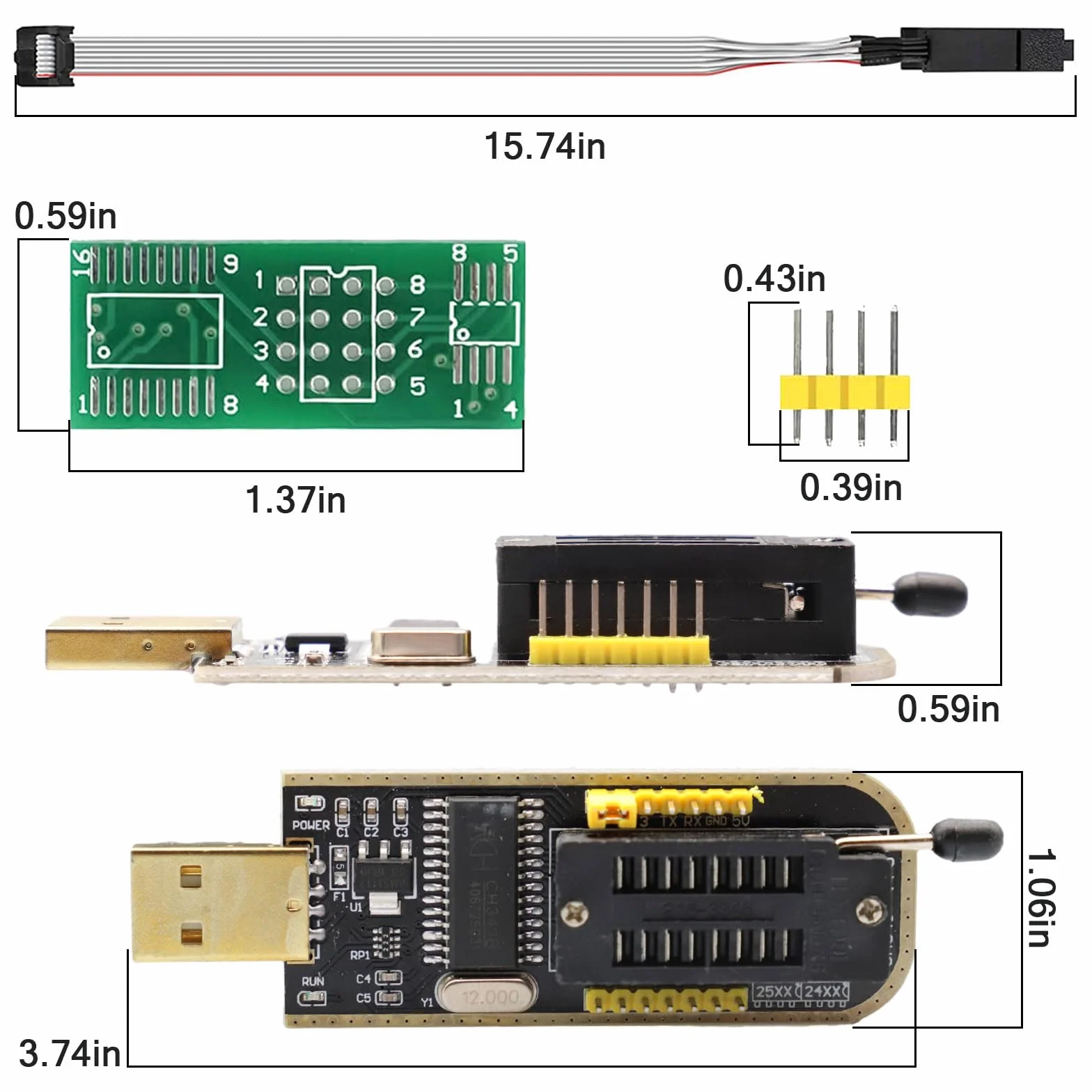 SOIC8 SOP8 Test Clip per EEPROM 25CXX / 24CXX, Programmatore USB BIOS CH341A + Adattatore da 1,8 V per 24 Serie 25 Flash