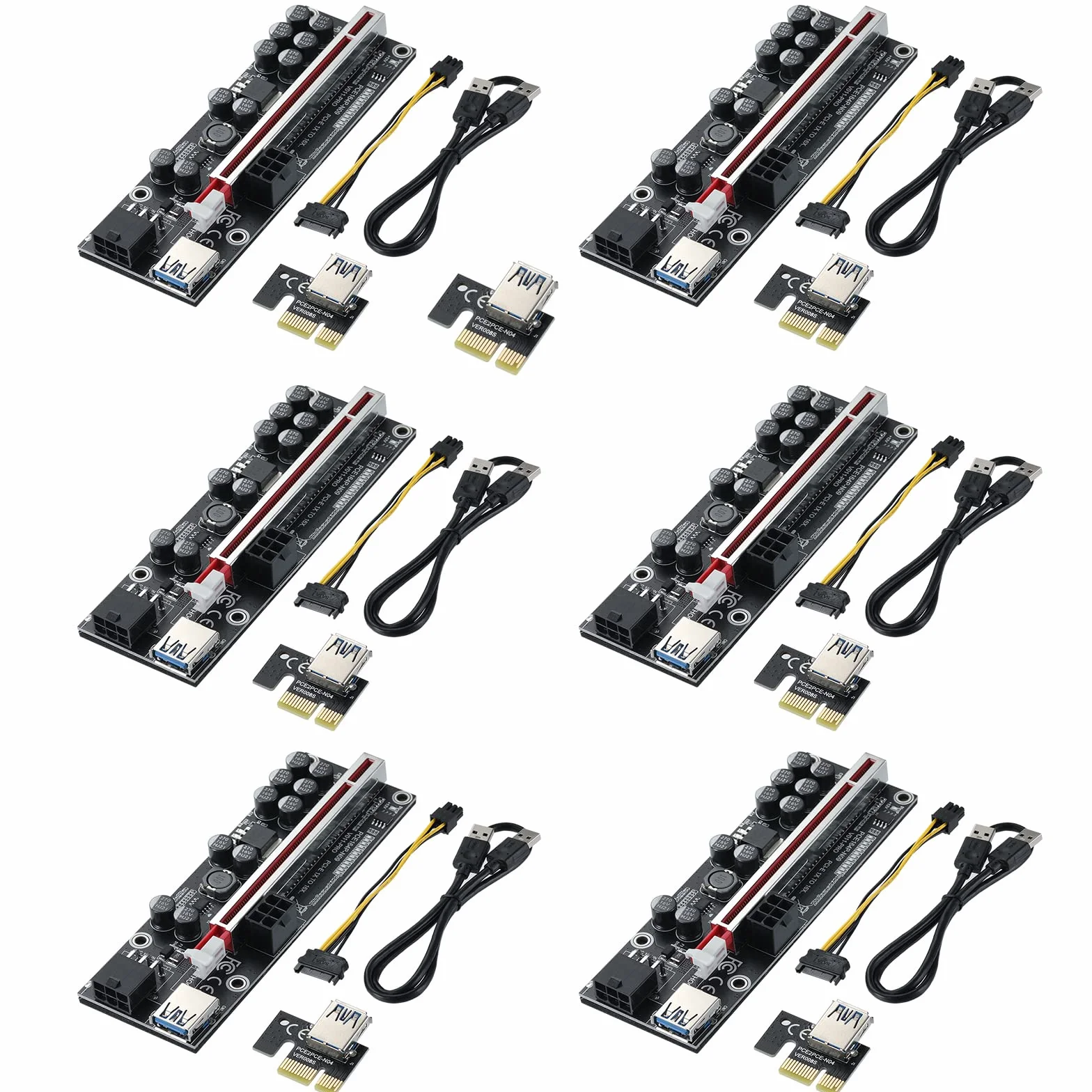 PCIe Riser Adapter Card, PCI-E Riser 1X to 16X Graphics Extension per Ethereum ETH Bitcoin Mining Devices, Digital Cryptocurrency Mining Rig (6 Pezzi)