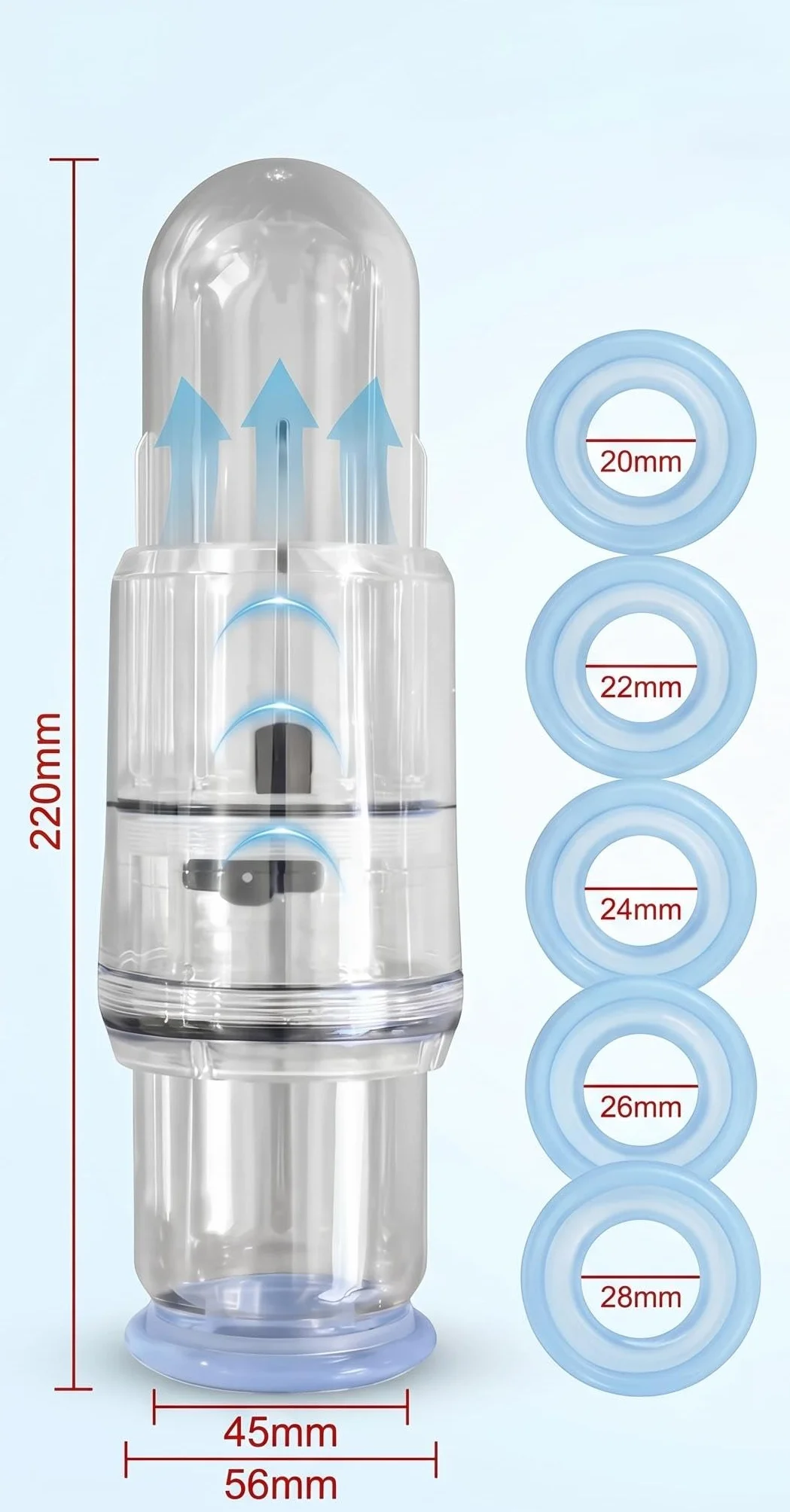 Pompa a Vuoto Manuale per Pene con 5 Anelli in Silicone per Allungamento