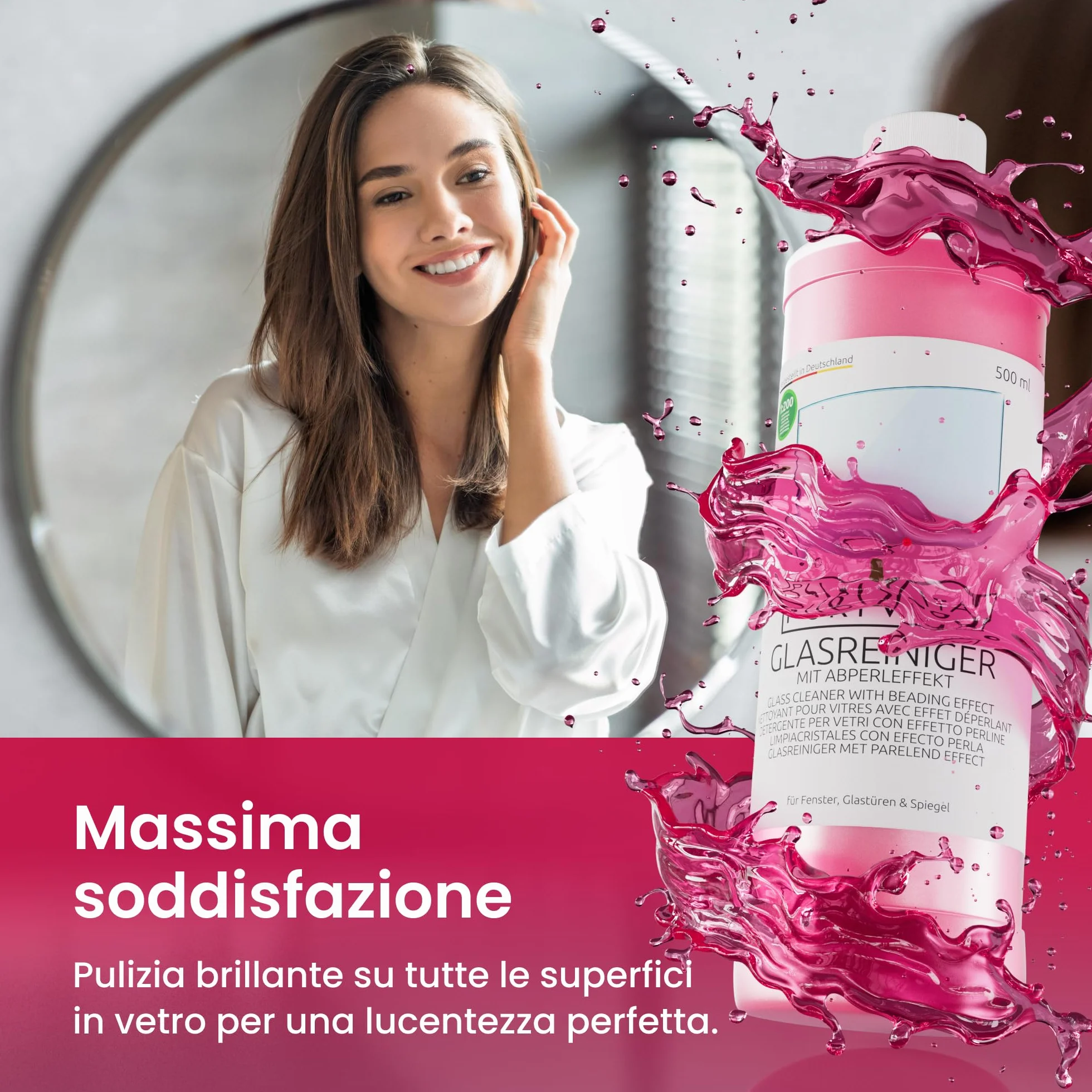PURIVITA® Detergente per Vetri Concentrato 1:200 500ML - Idrorepellente Scudo Antigoccia per Finestre, Specchi e Box Doccia