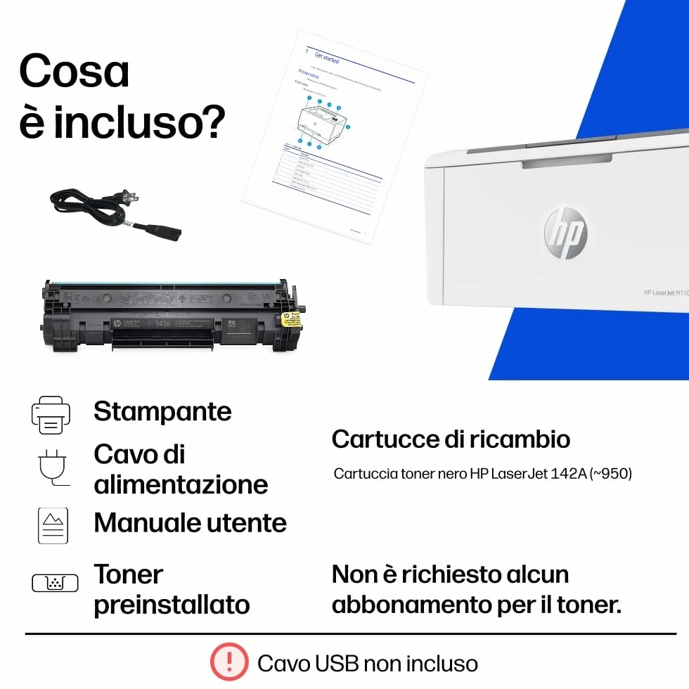 HP LaserJet M110w 7MD66F Stampante Laser A4 Monocromatica, Stampa Fronte e Retro Manuale, 20 ppm, Wi-Fi, Bianca