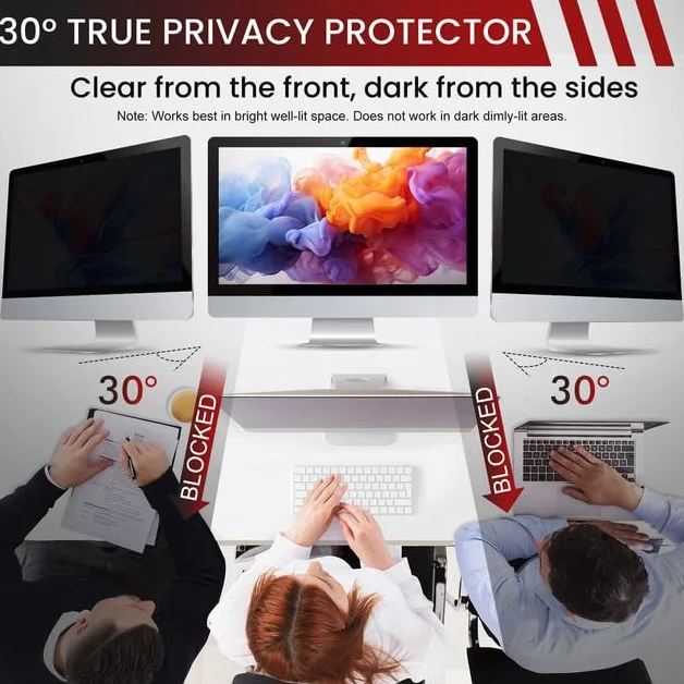 Filtro privacy per monitor da 24 pollici, pellicola protettiva per computer, protezione da sguardi indiscreti, rimovibile, anti luce blu, filtro privacy, protezione antiriflesso, 16:9 (531 x 298