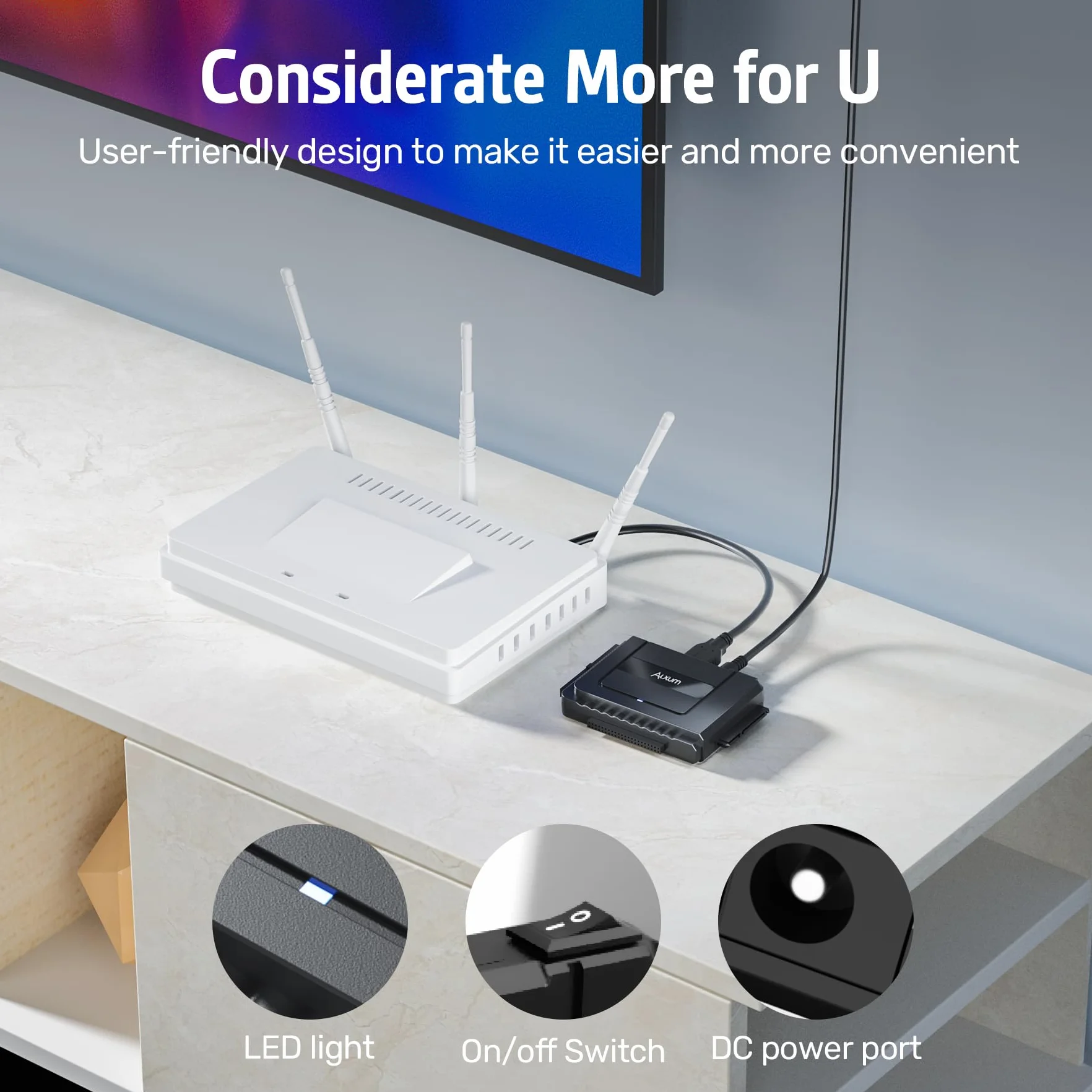 Alxum Adattatore da IDE a SATA per HDD 2,5/3,5 pollici e SSD SATA III con USB-C e Alimentatore 12V/2A