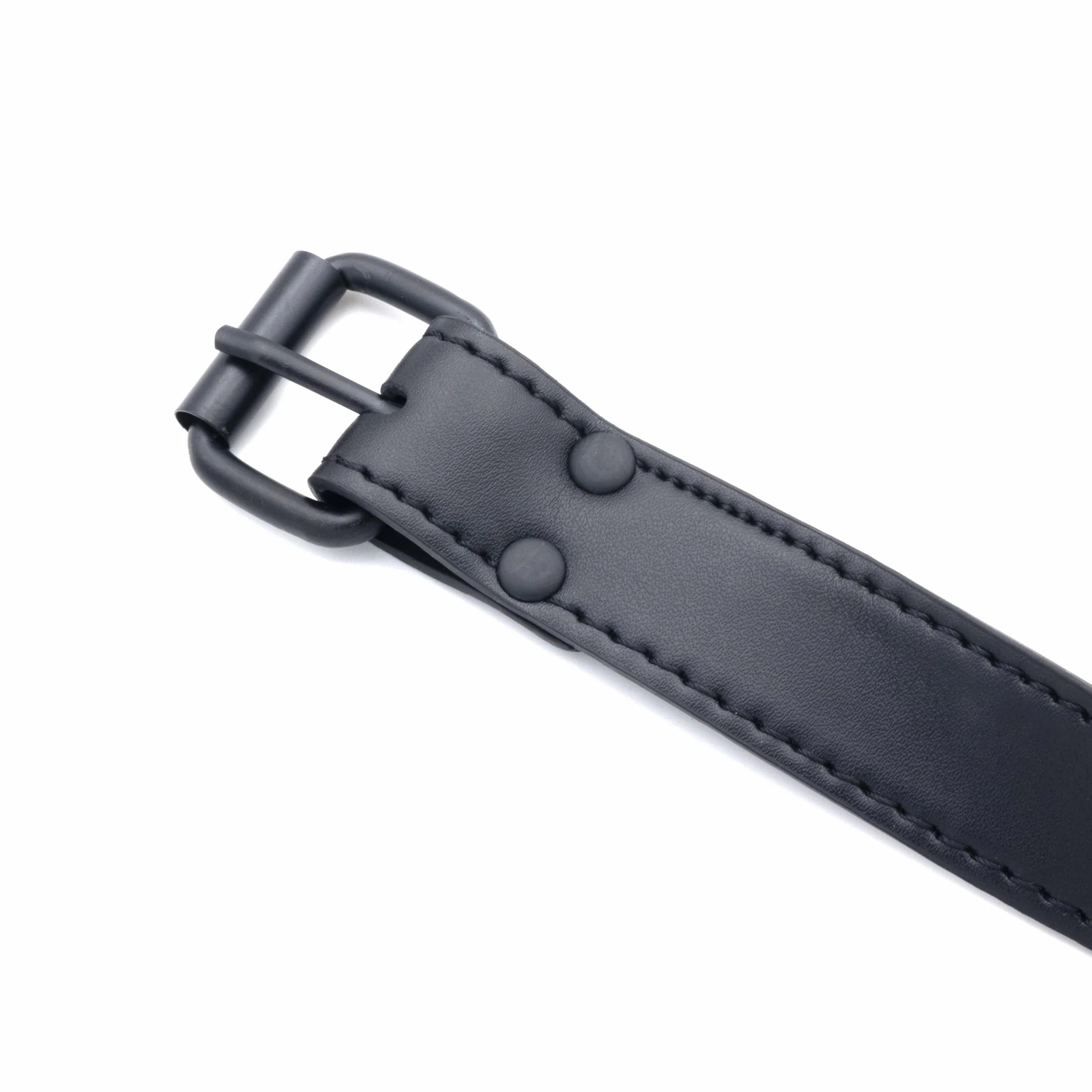 Collarino Guinzaglio in Pelle Vegana Total Black Regolabile per Donna Uomo