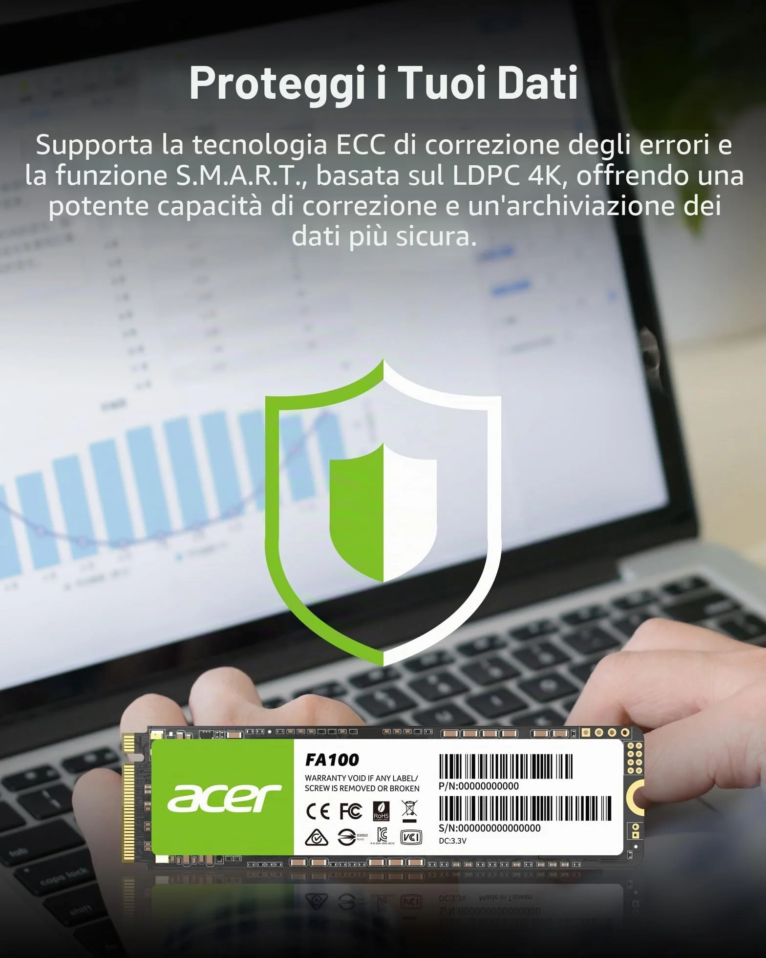 Acer FA100 SSD PCIe 3.0 NVMe 1 TB: Velocità di lettura fino a 3300 MB/s, disco interno Gen3x4 M.2 2280 con HMB e SLC - SSD per laptop/desktop e giochi.
