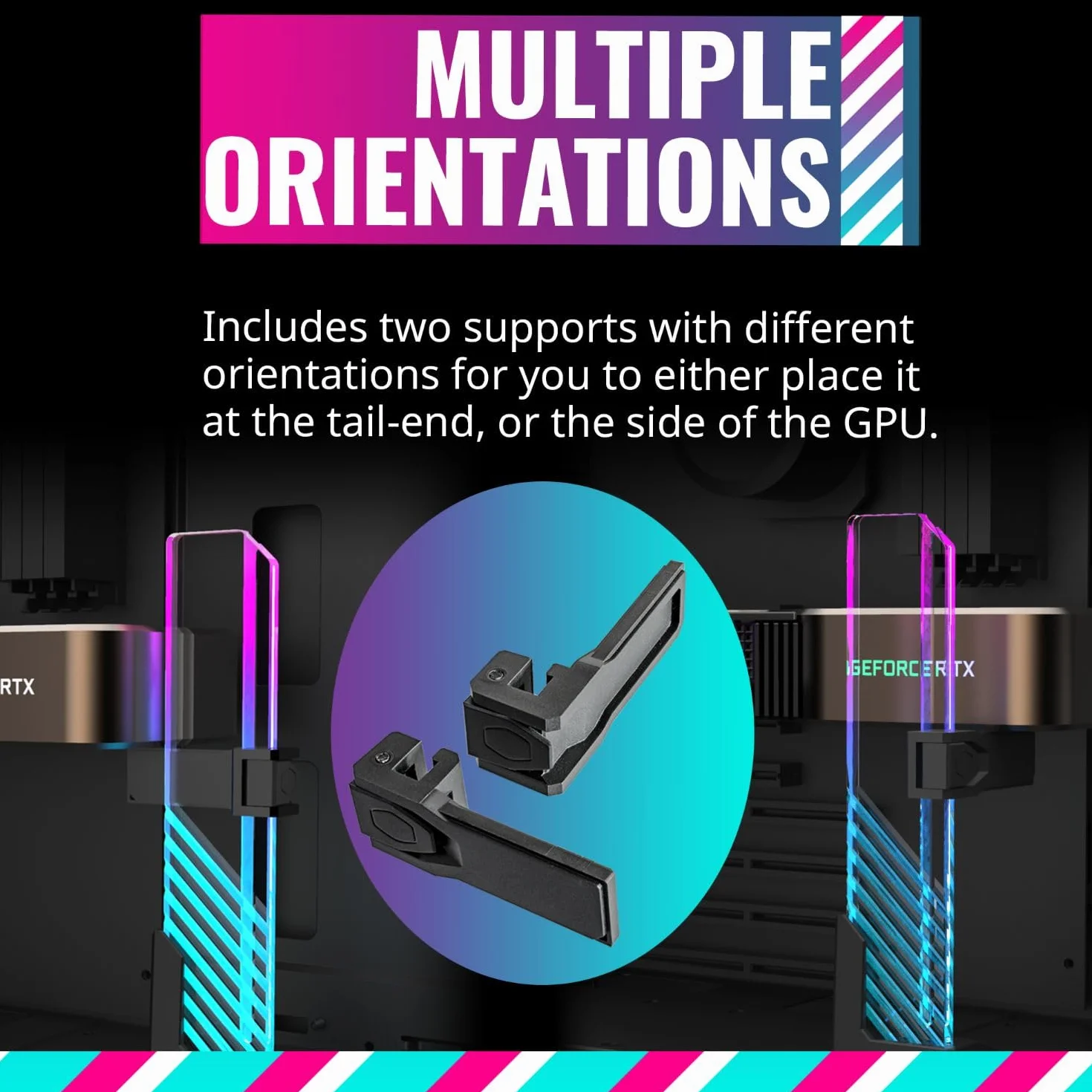 Cooler Master MasterAccessory Supporto GPU ARGB - Previene il Cedimento della Scheda Grafica, Vetro Temperato con Illuminazione Laterale ARGB, Design Versatile, Base Magnetica, Installazione Facile