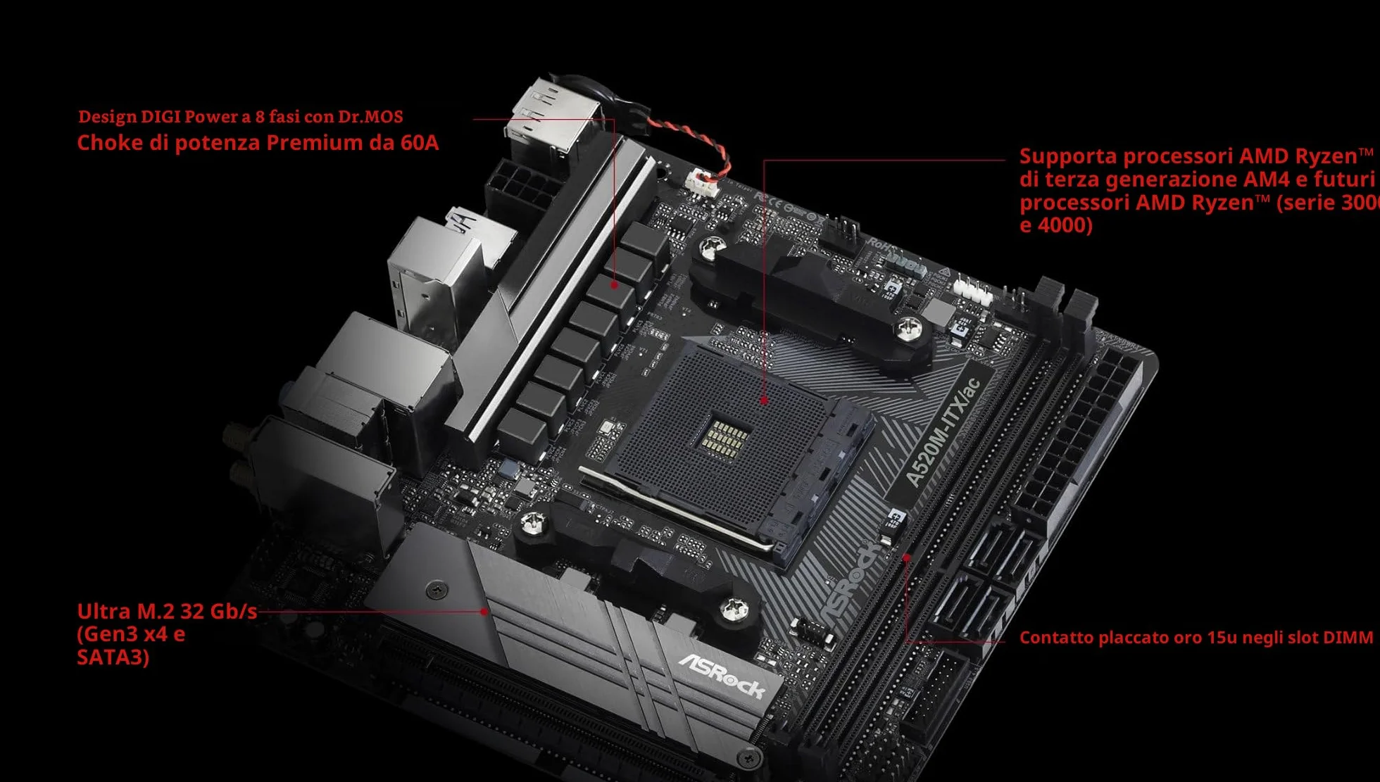 Asrock A520M-ITX/AC Scheda Madre AMD 520M AM4 Micro ITX DDR4-SDRAM