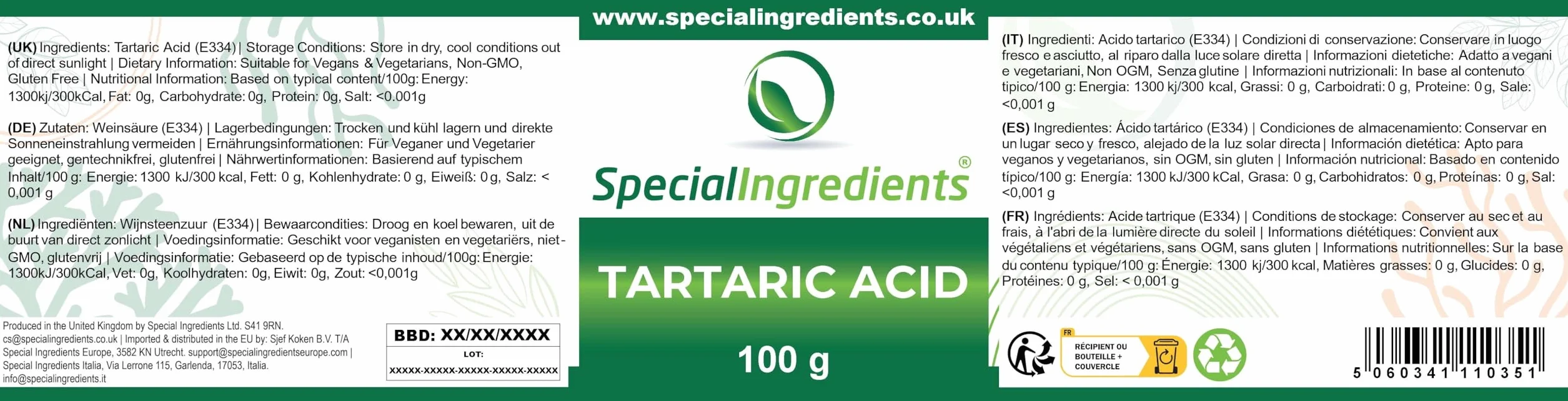 Special Ingredients Polvere di acido tartarico (Tartaric Acid) 100 g