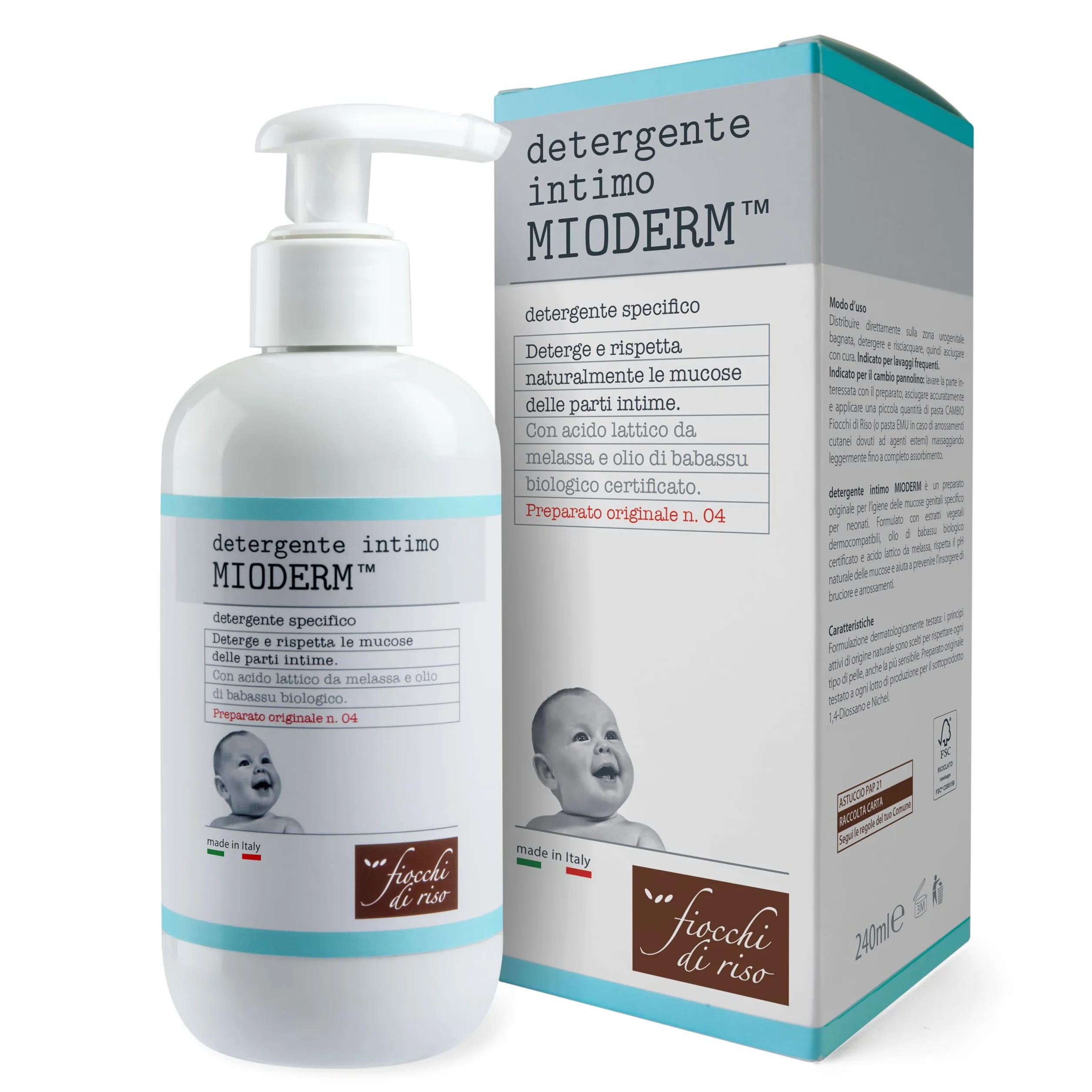MIODERM Fiocchi di Riso Detergente Intimo 240ml Cambio Pannolino