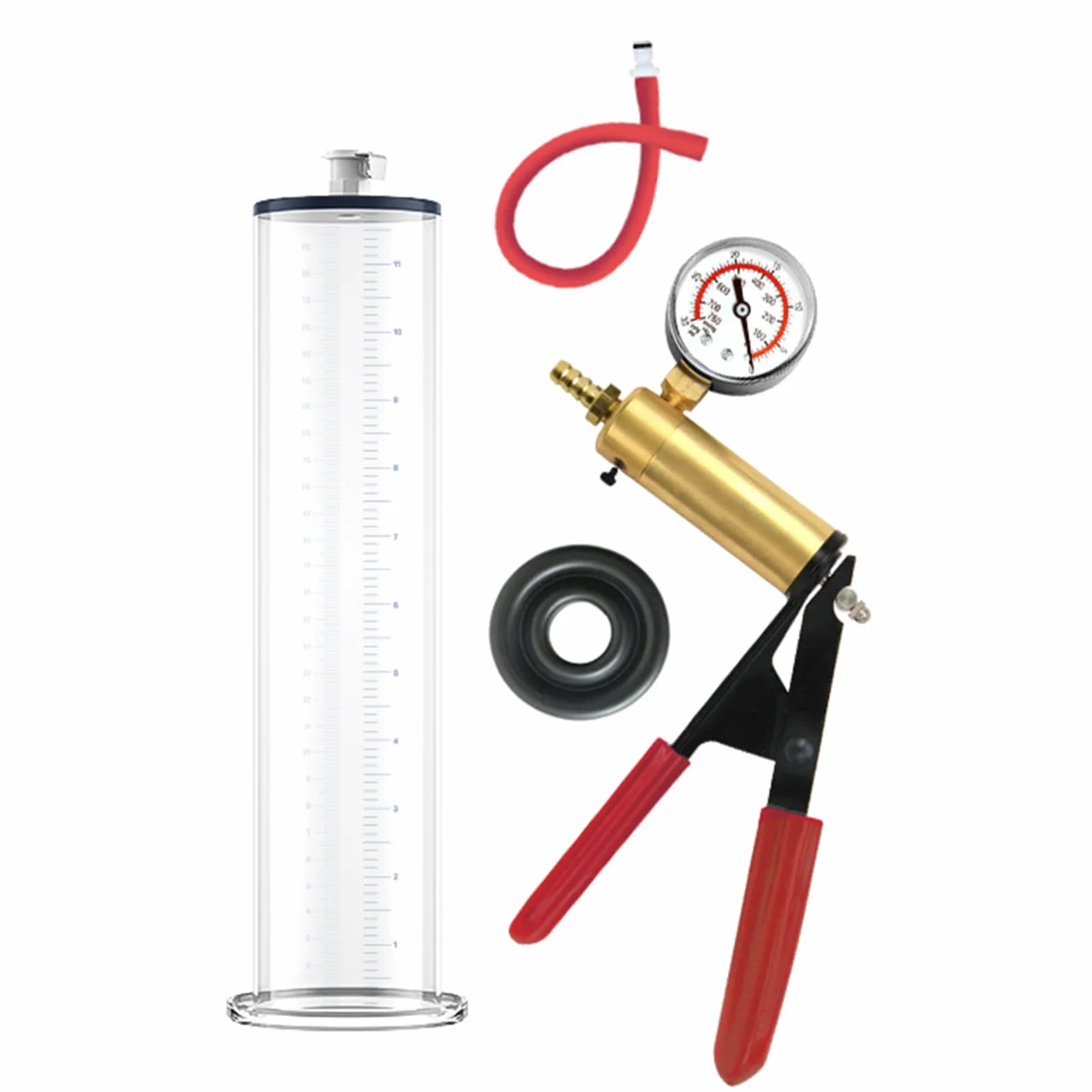 Pompa del pene a vuoto con maniglia e manometro per uomini (Red, 44mm)