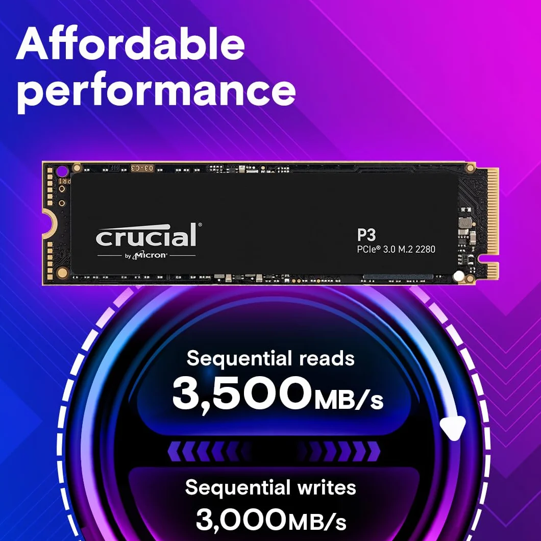Crucial P3 500GB M.2 PCIe Gen3 NVMe SSD interno - Fino a 3500MB/s - CT500P3SSD8