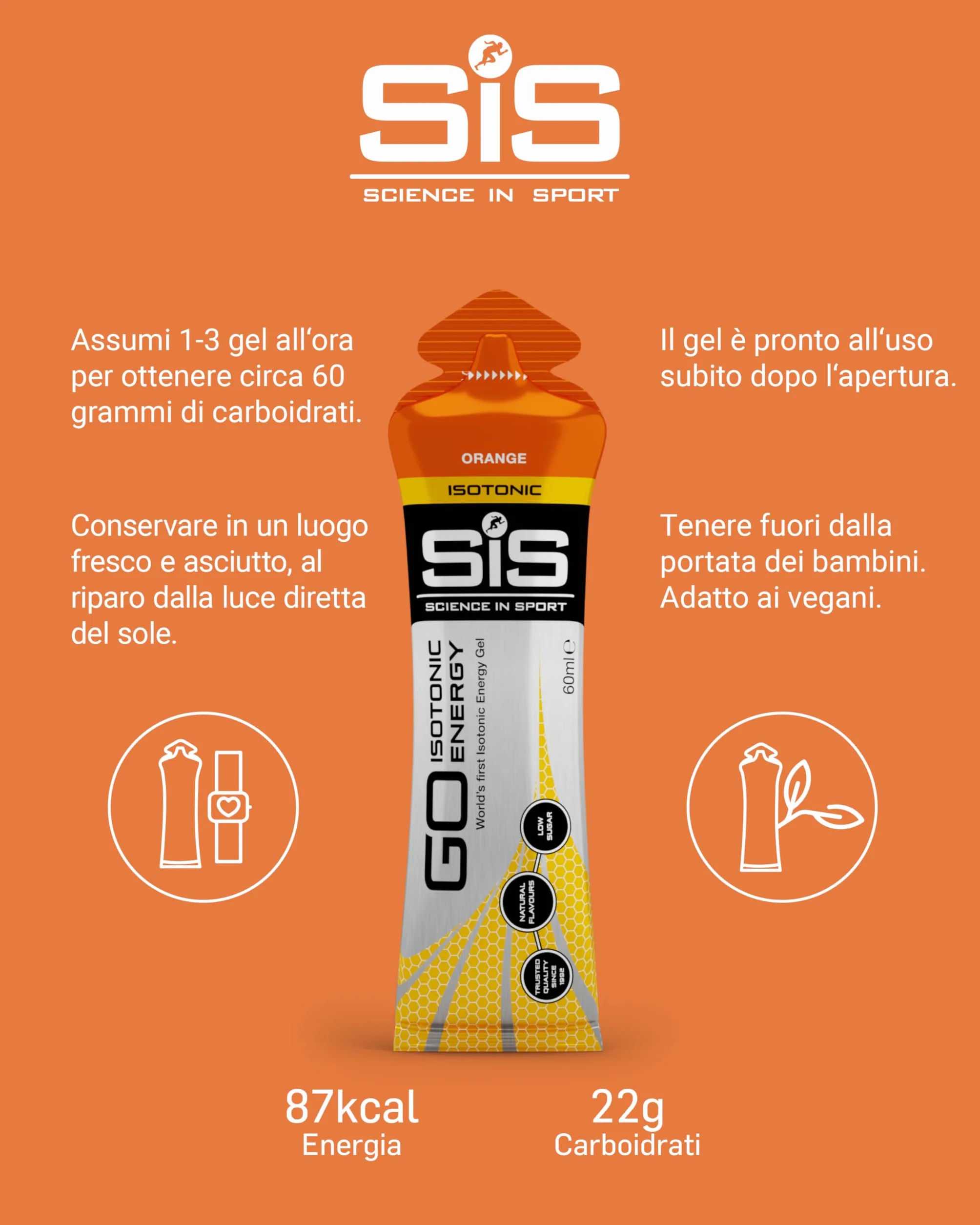 Science in Sport GO Energy Gel Isotonico 30 x 60ml Arancia 22g Carboidrati