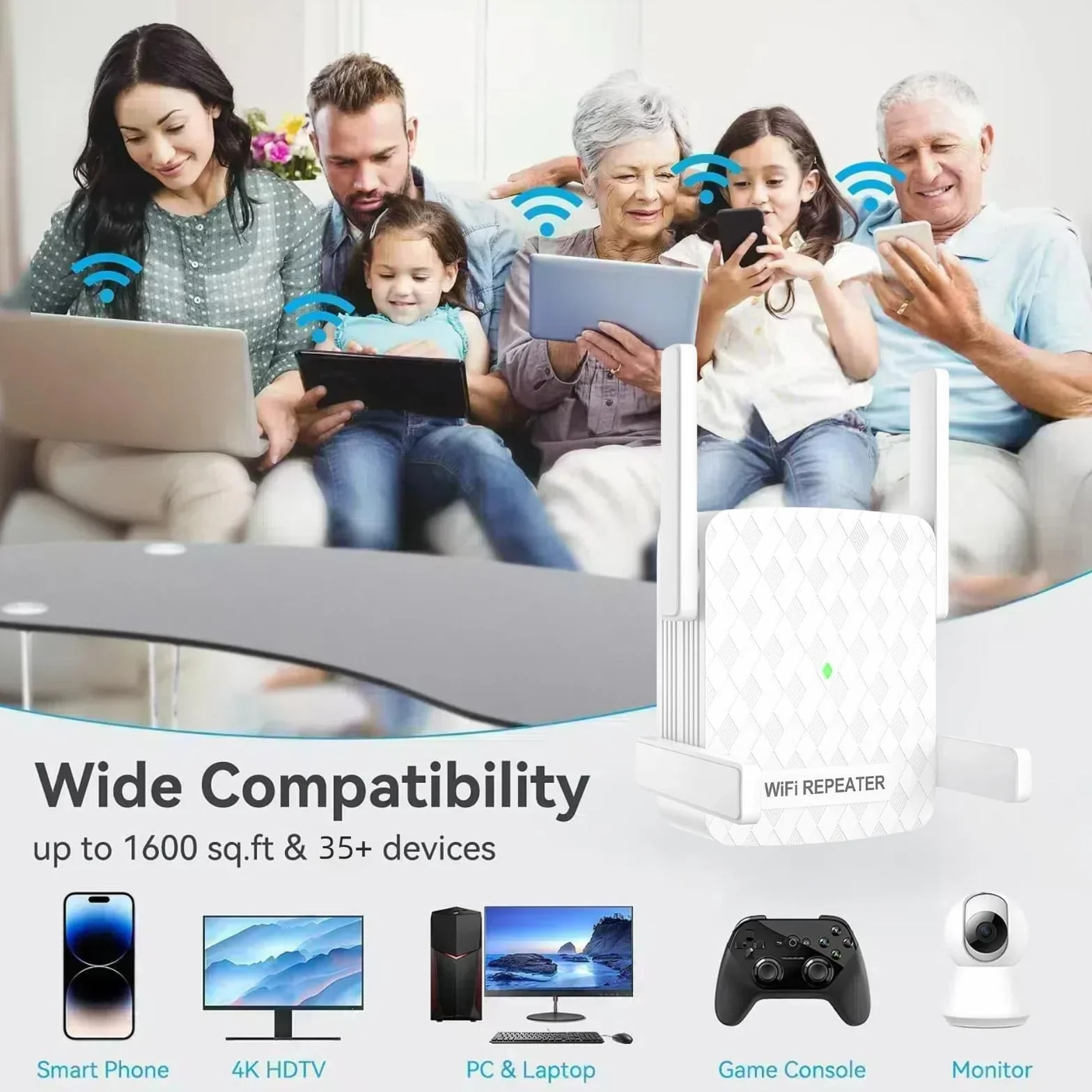COOYA Extender WiFi Più Veloce nel 2026, Ripetitore Wireless Internet, Casa copre fino a 10.000 metri quadrati, 35 Dispositivi, Booster WiFi 1200Mbps Con Porte RJ45, Dual Band 2.4G/5G, 4 Antenne