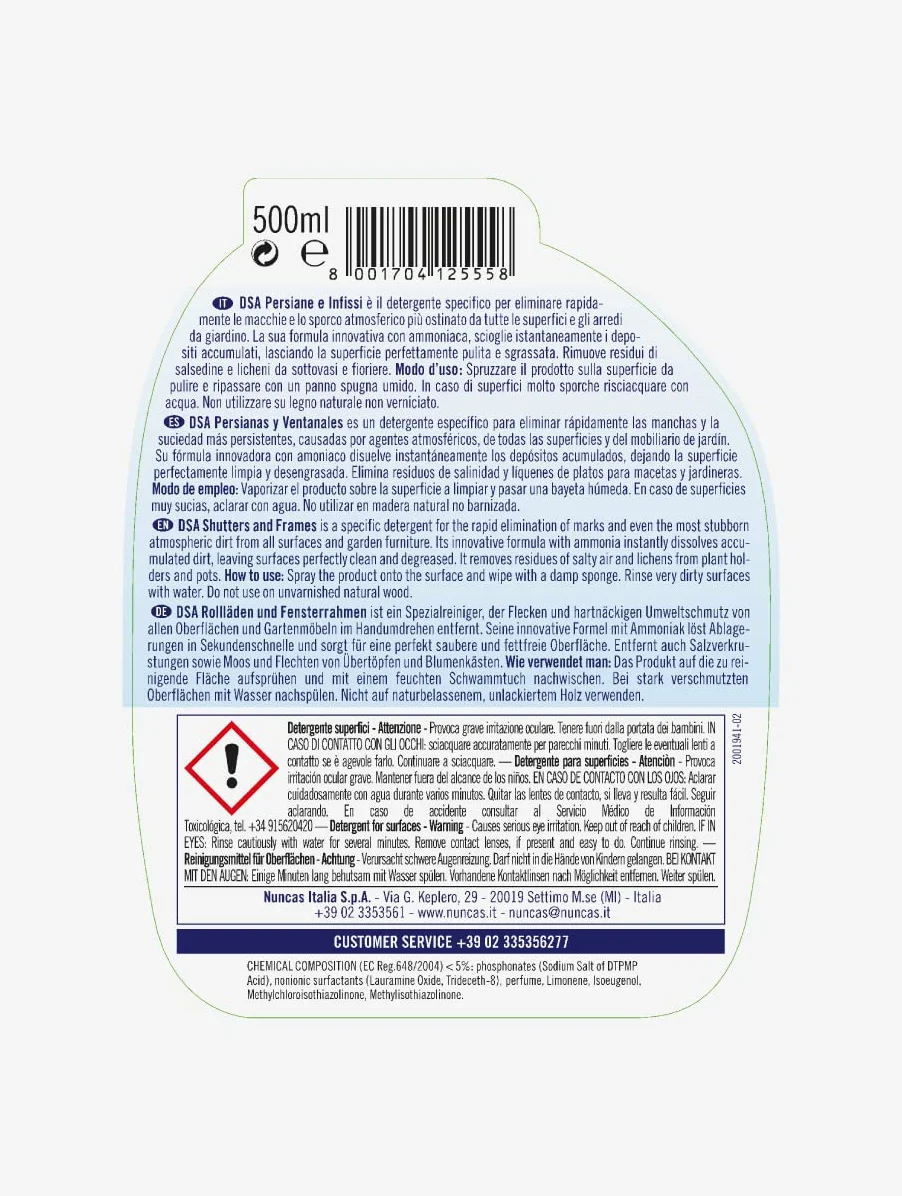 Nuncas DSA Detergente Persiane e Infissi 500ml