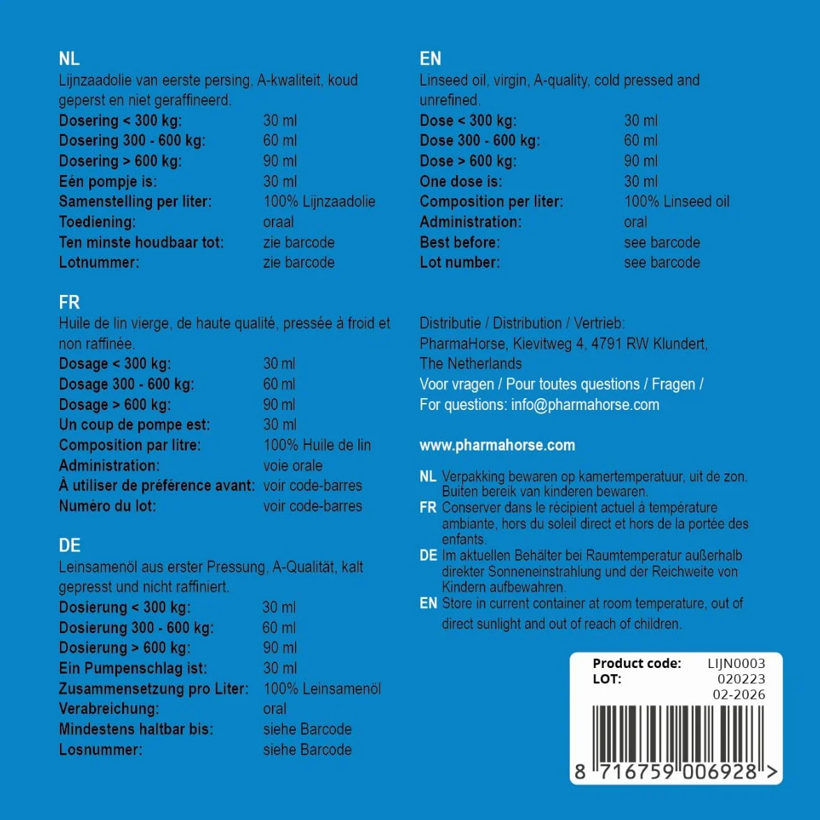 PharmaHorse Olio di Semi di Lino 2,5 l per Digestione Intestino Stomaco