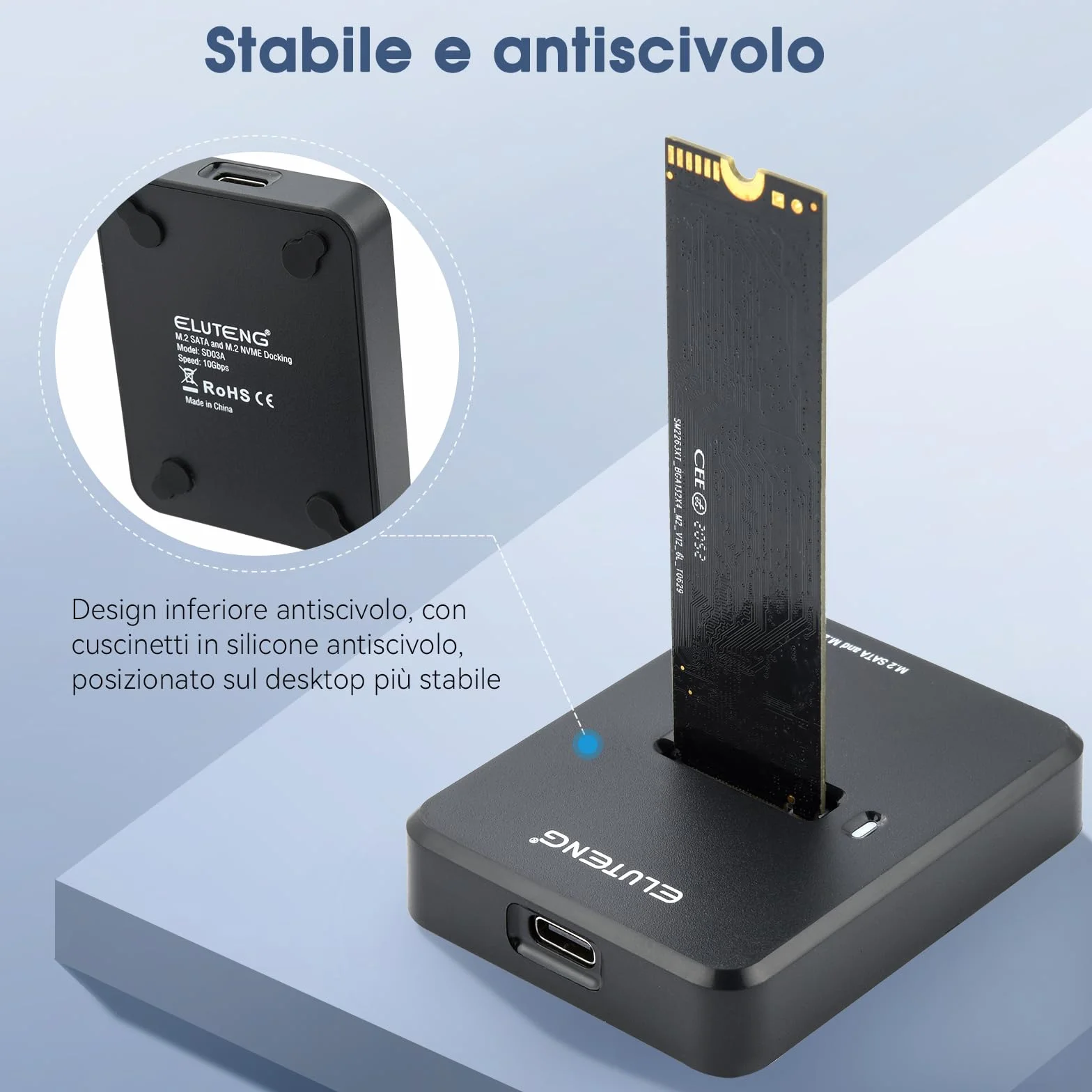 ELUTENG Docking Station USB 3.1 Gen2 10Gbps M.2 NVMe NGFF SATA Adattatore Dual Protocollo M-Key B+M Key per 2230 2242 2260 2280