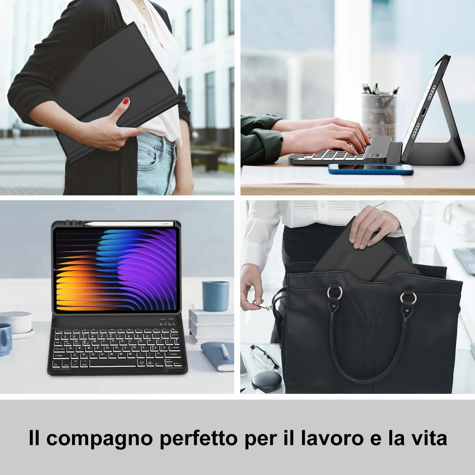 Cover con Tastiera Retroilluminata per Xiaomi Poco Pad X1, Pad 7/8/8 Pro 11.2" (2024/2025), Custodia Tablet Bluetooth 5.0, 7 Colori, Italiano, USB-C, Senza Touchpad, Nero
