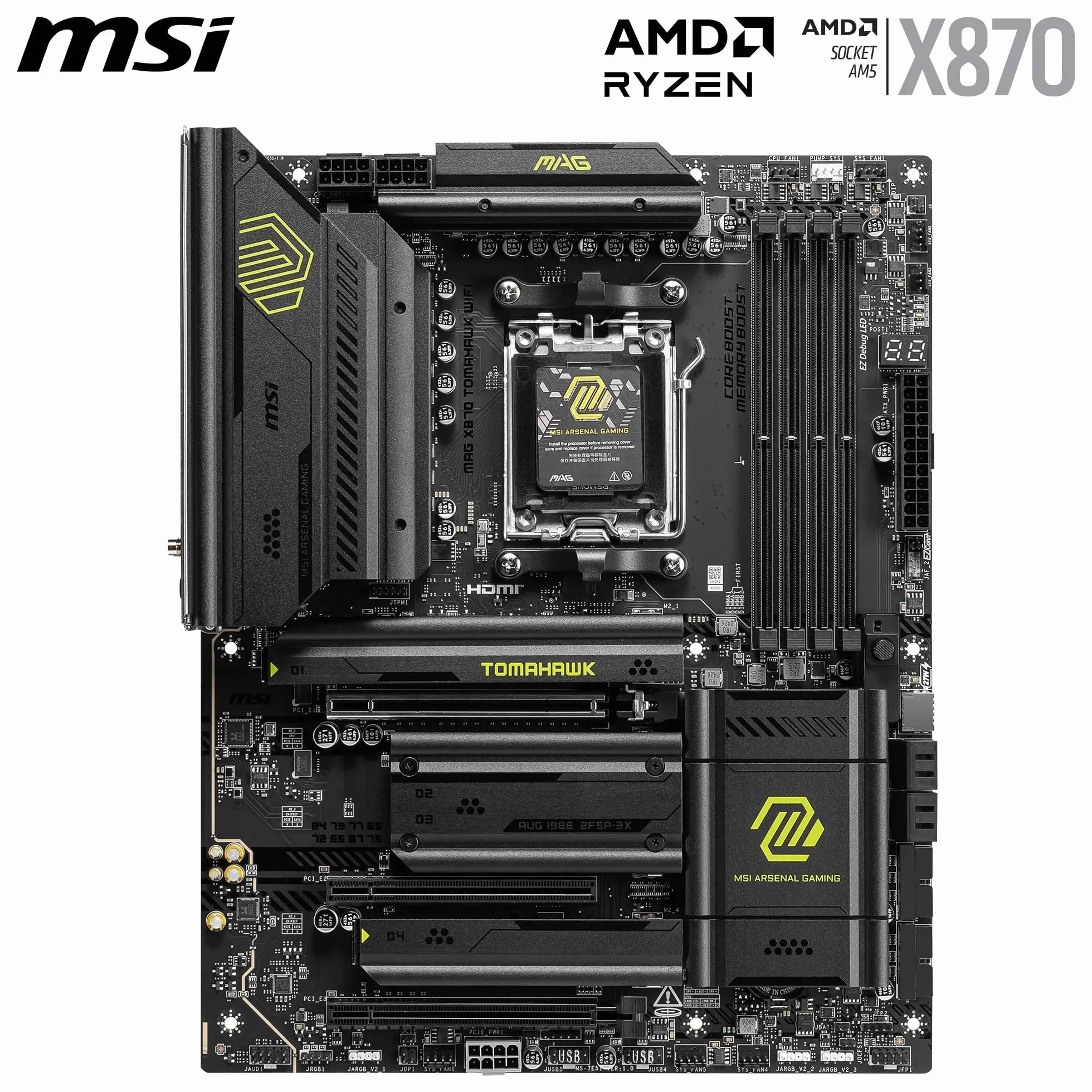 MSI MAG X870 TOMAHAWK WIFI, scheda madre ATX - Supporta i processori AMD Ryzen serie 9000/8000 / 7000, AM5 - VRM 80A SPS, Memory Boost DDR5 8400+MT/s (OC), PCIe 5.0 x16 e 4.0 x16, M.2 Gen5, Wi-Fi 7