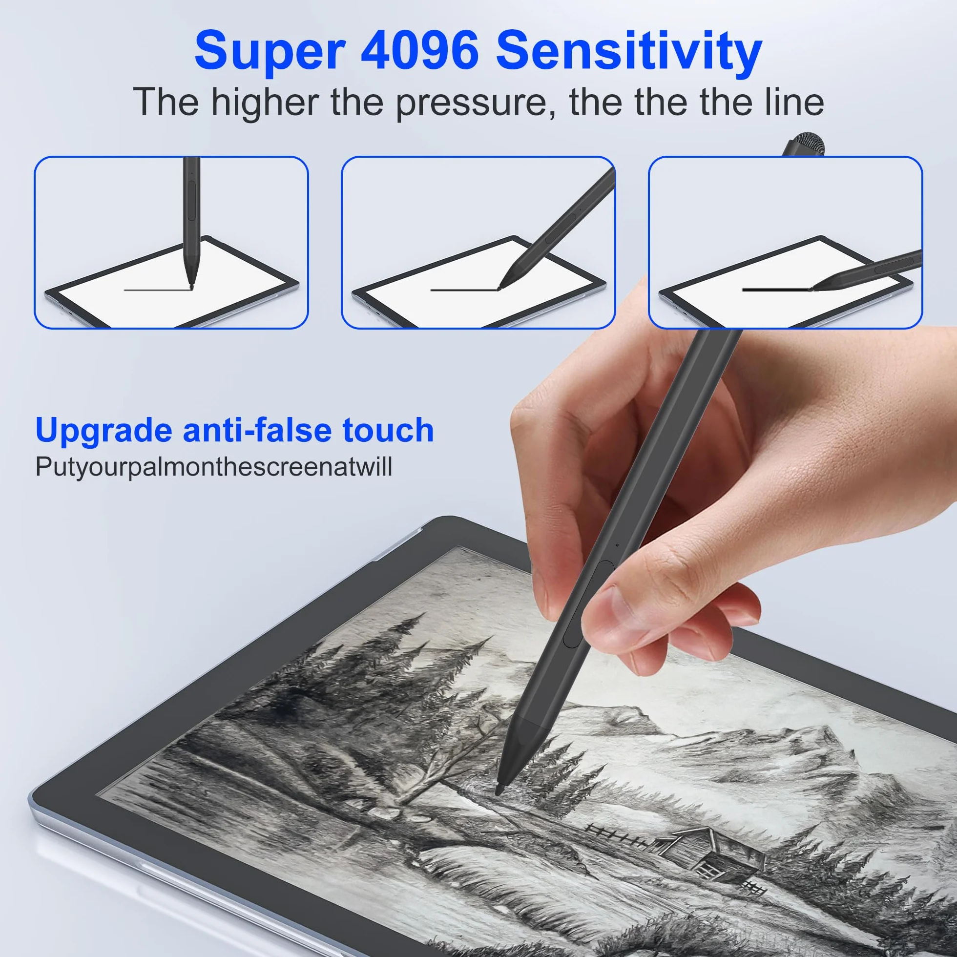 Penna stilo per Microsoft Surface - 4096 Tilt Pressure+75 giorni di durata della batteria, stilo per Surface Pro 9/8/7/6/5/4/3/X, Surface Go 3/Book 4/Book 3/Laptop 5/Laptop 4/3/Studio 2