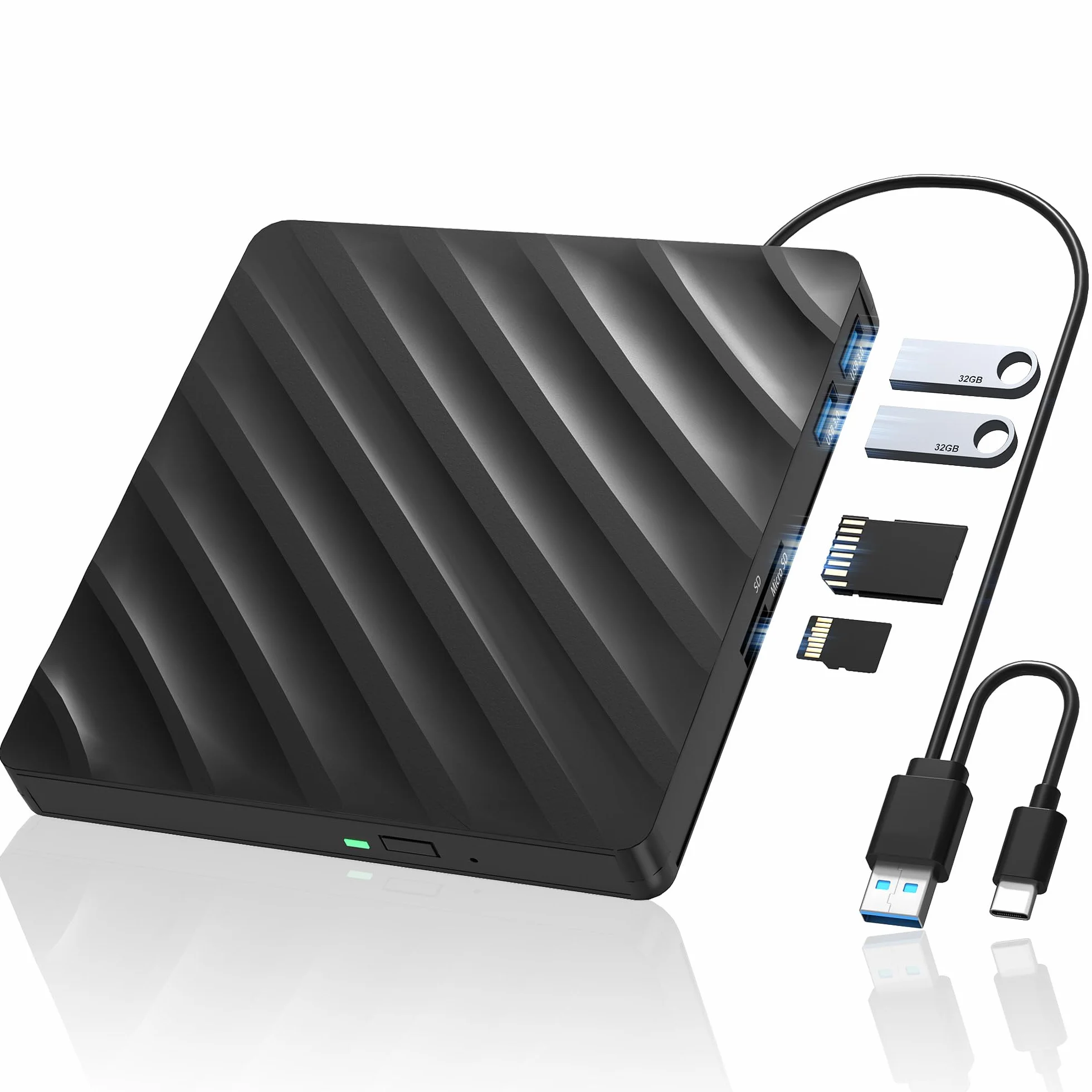 Bluray 5 in 1 Unità esterna Bluray Masterizzatore DVD Burner Esterno Blu Ray Drive per laptop con slot SD/TF compatibile con Windows MacOS Linux (5-IN-1)
