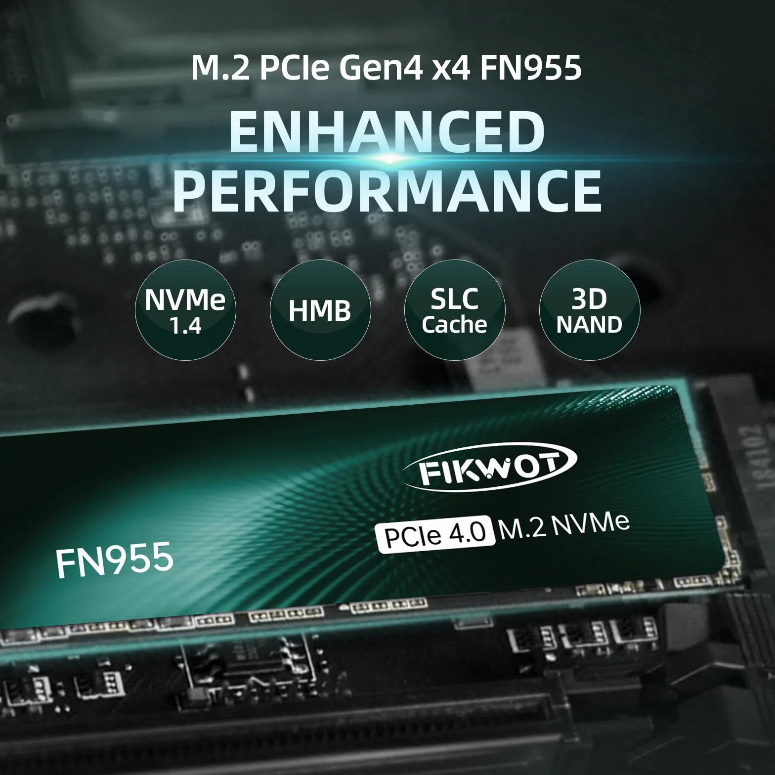 Fikwot FN955 1TB M.2 PCIe Gen4 Unità interna a stato solido da con adesivo di raffreddamento in grafene - Fino a 7350MB/s, Cache SLC dinamica, Compatibile con Laptop e PC Desktop