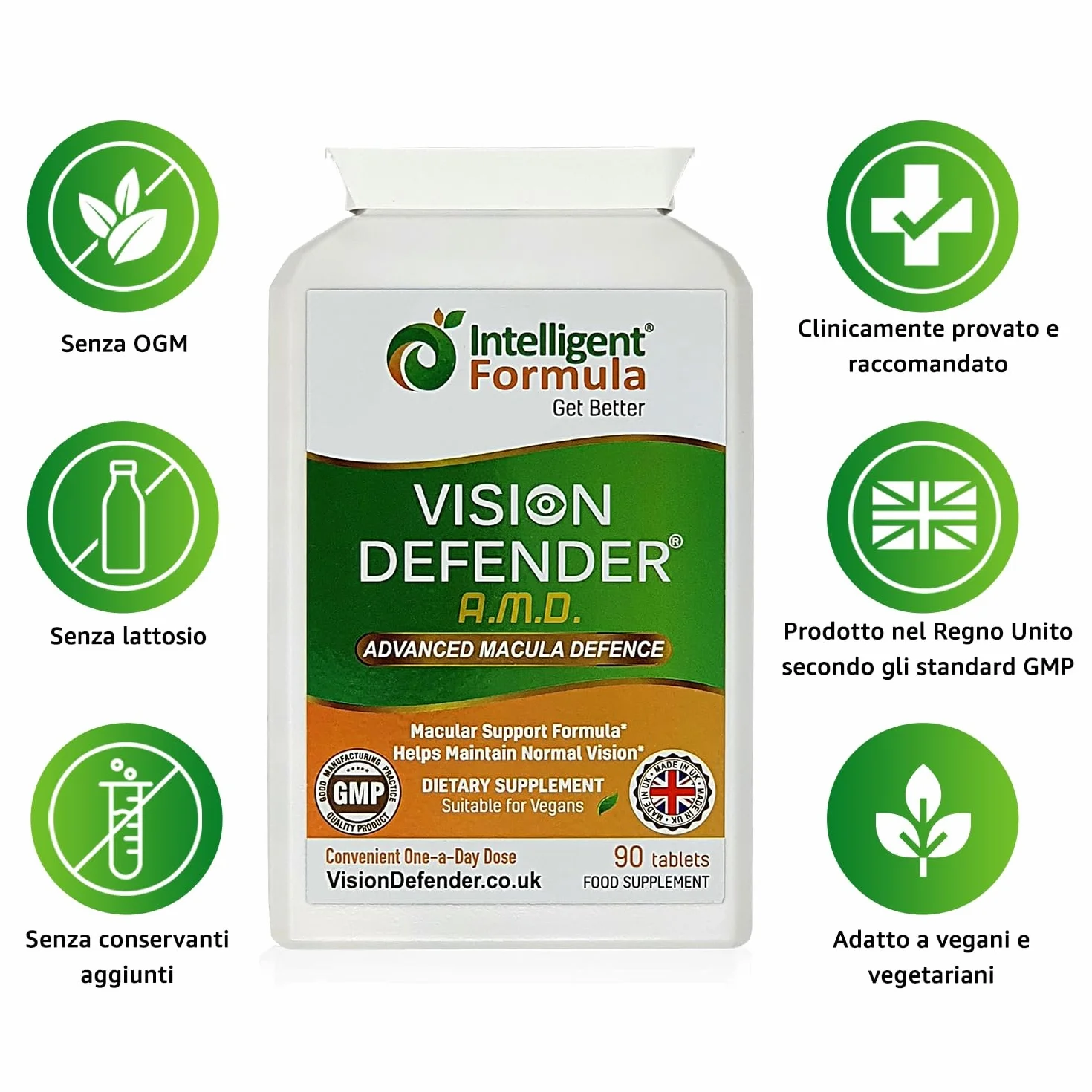 Vision Defender AMD AREDS2 Formula with Lutein Zeaxanthin Vitamins C E Zinc 25 mg Copper 90 Vegan Tablets