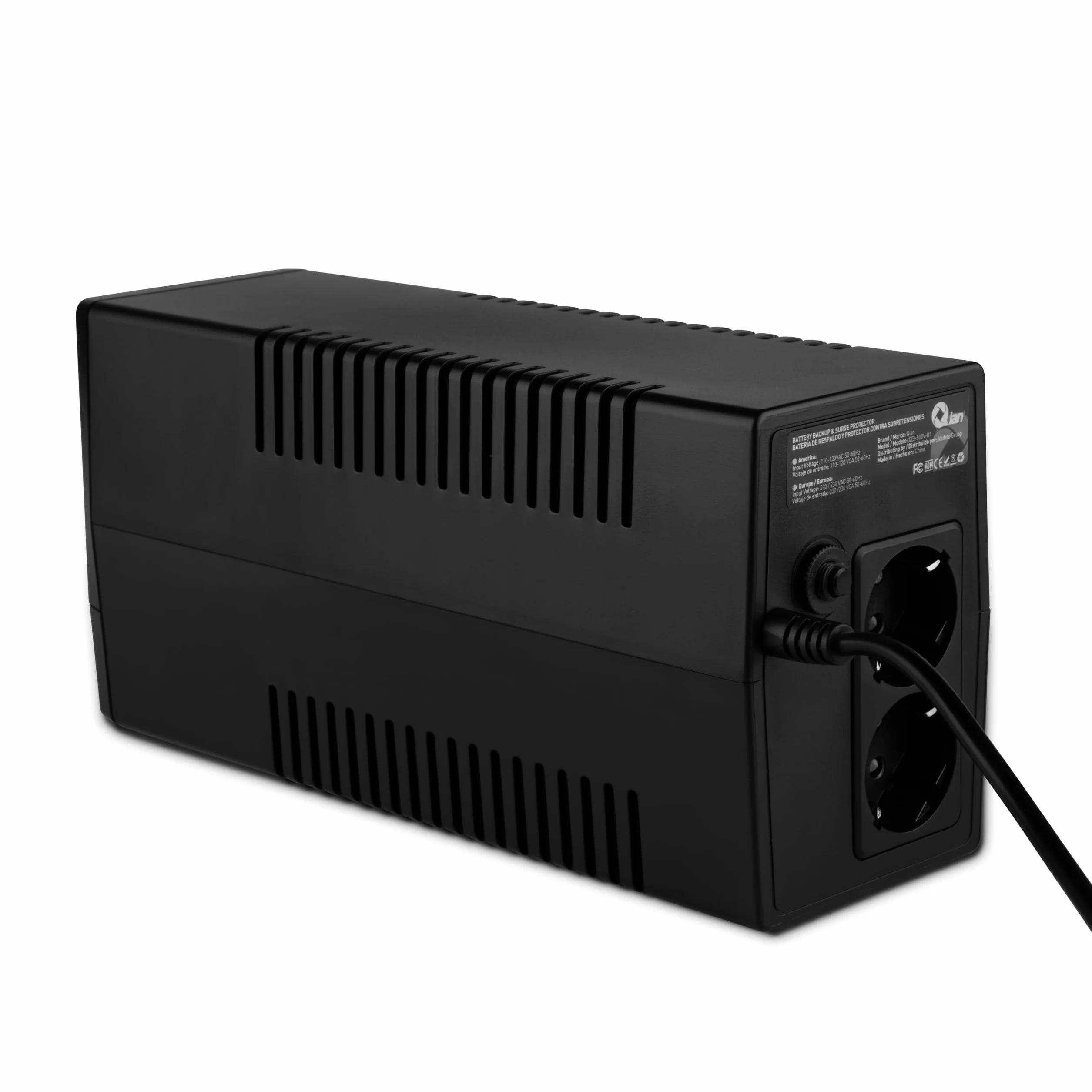 QIAN Gruppo di Continuità UPS Line 500VA Torre Mini Compatta Carica Rapida Protettore di Sovratensione 300W Potenza in Uscita 220/230 VCA 2 Prese Schuko (Nero)