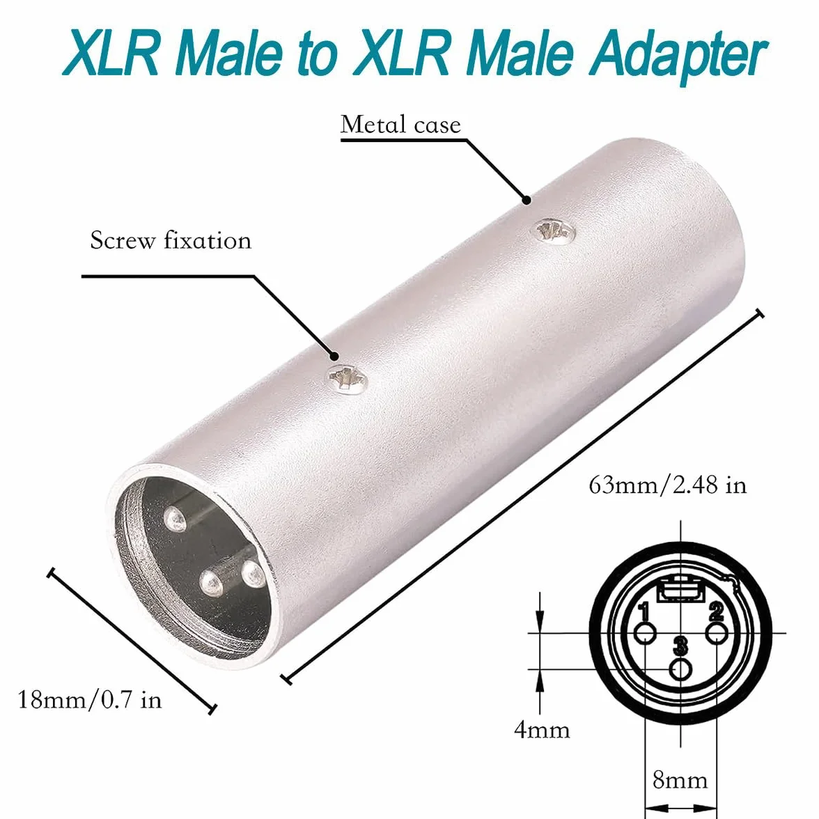 Greluma Adattatore XLR da Maschio a Maschio - 3 Pezzi Connettore a 3 Pin Compatibile con Microfono, Mixer
