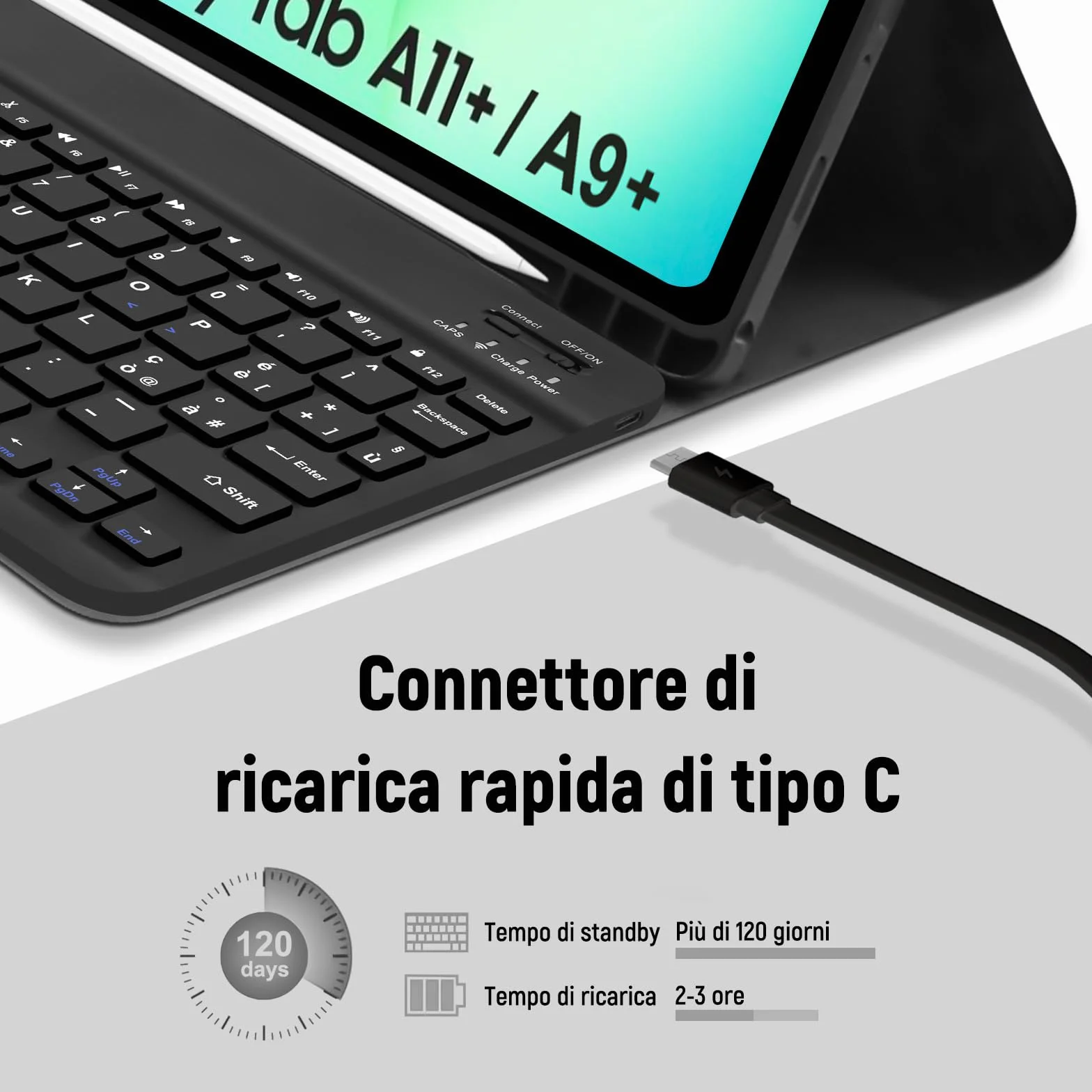 Tastiera Custodia per Samsung Galaxy Tab A11 Plus 2025/Tab A9 Plus 2023 11 Pollici, Custodia per Italiano QWERTY Tastiera con Portapenne,Tastiera Bluetooth Staccabile Cover con Samsung A11+/A9+ (Nero)
