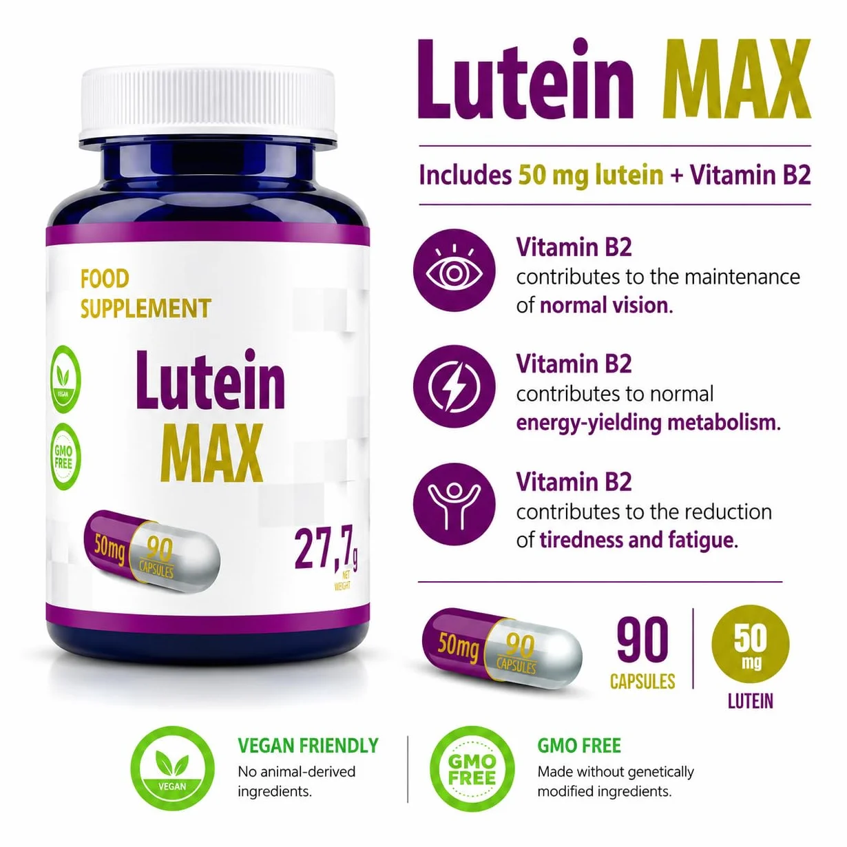 Hepatica Luteina 50 mg con Vitamina B2 90 Capsule Vegane per Capacità Visiva Normale
