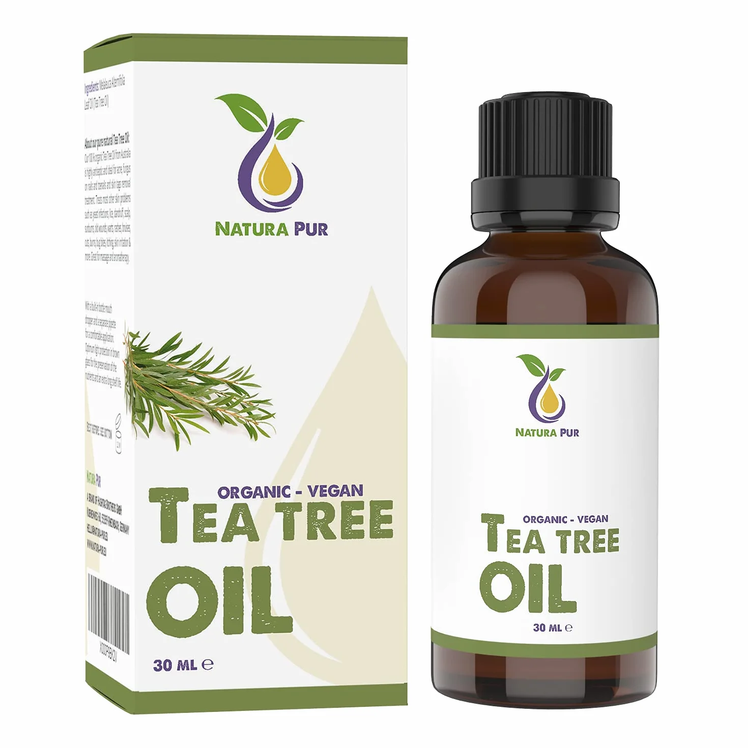 Olio Tea Tree puro biologico 30ml anti acne brufoli punti neri Olio Essenziale di Albero del Tè