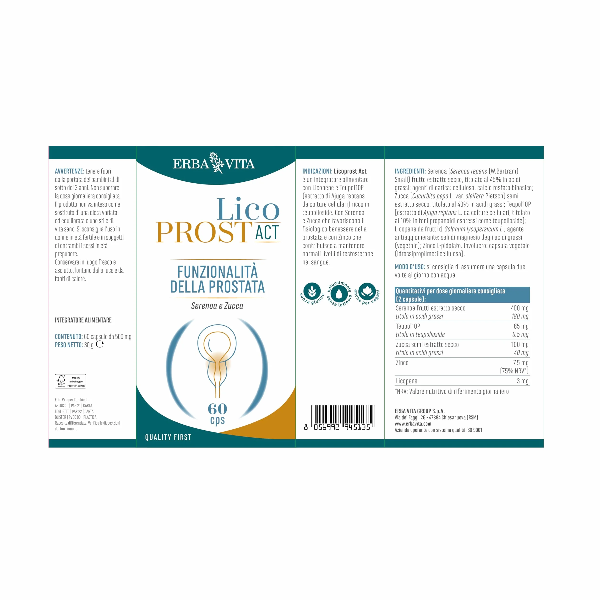 ERBA VITA Licoprost Act integratore alimentare con Licopene e Teupol10P 60 Capsule
