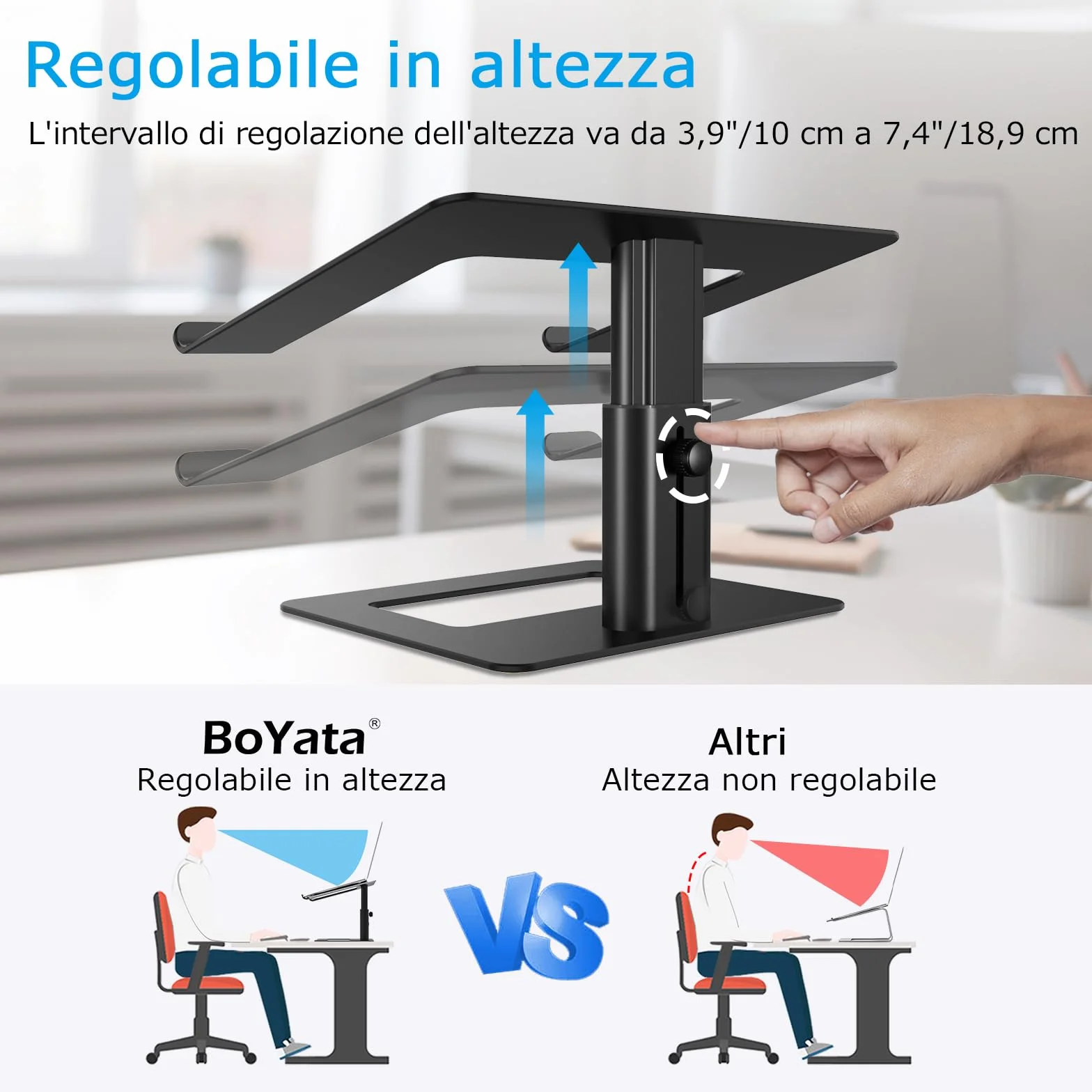 BoYata Supporto PC Portatile, Supporto per Laptop Ventilato Regolabile in Altezza, Supporto per Notebook Compatibile con MacBook Pro/Air 10-15,9 '', HP, Dell, Surface, Samsung, Acer