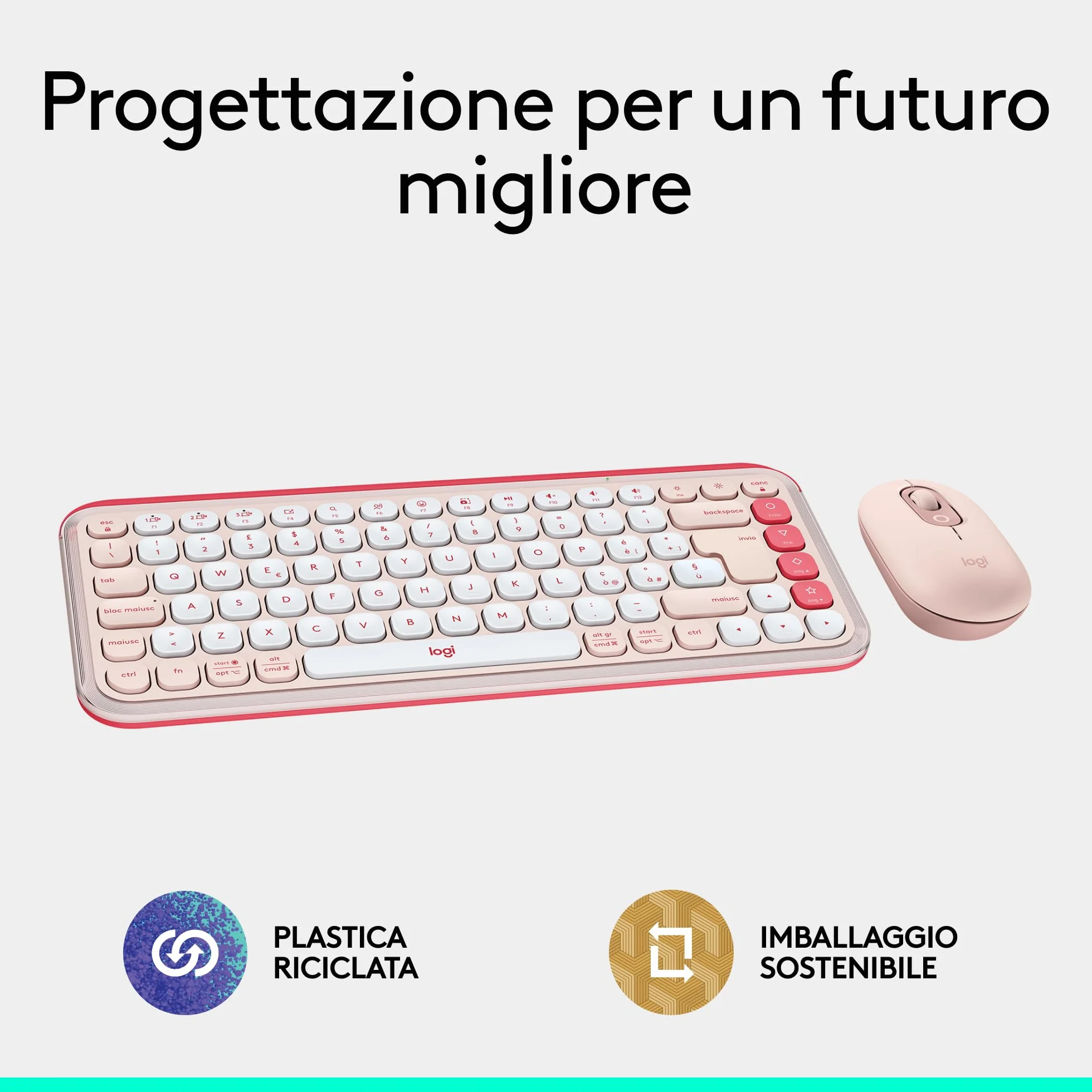 Logitech Pop Icon Combo, kit mouse e tastiera Bluetooth, digitazione comoda, tasti e pulsanti programmabili, clic discreti, Easy-Switch fino a 3 dispositivi, ITA QWERTY – Rosa