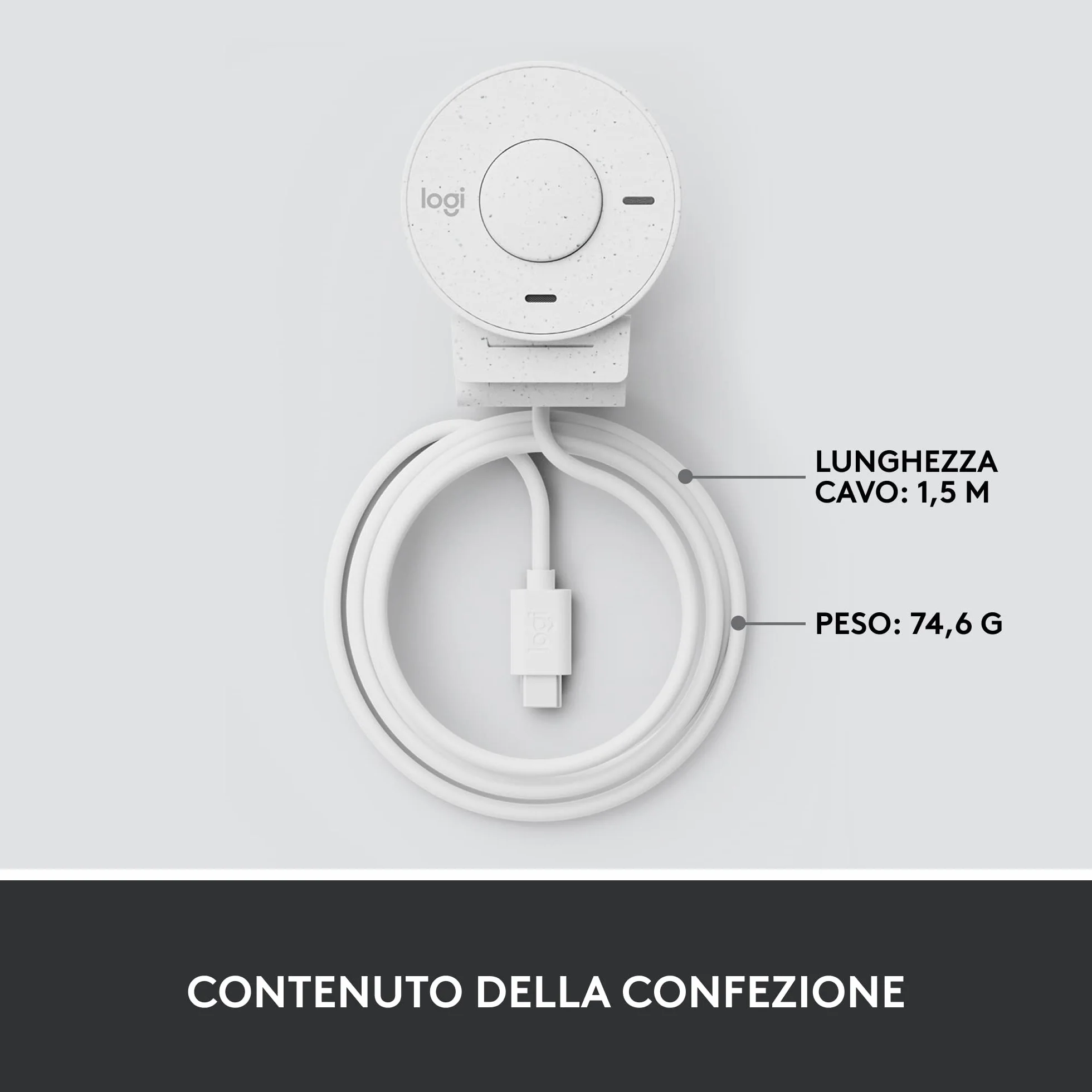 Logitech Brio 300 Webcam Full HD con Otturatore Privacy, Mic Riduzione Rumore, USB-C, Streaming, Bianco