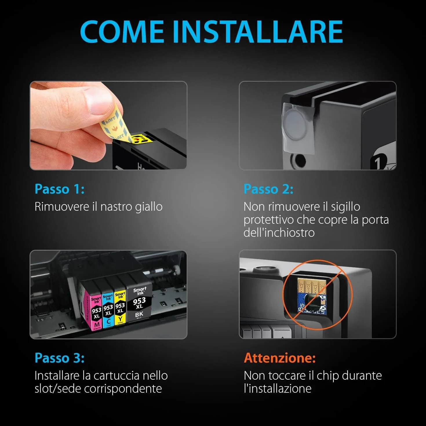 Smart Ink Cartucce Compatibili per HP 953XL 953 (4 Pack) con tecnologia chip avanzata da utilizare su OfficeJet Pro 7720 7730 7740 8210 8700 8710 8720 8730 8734 8740 8743