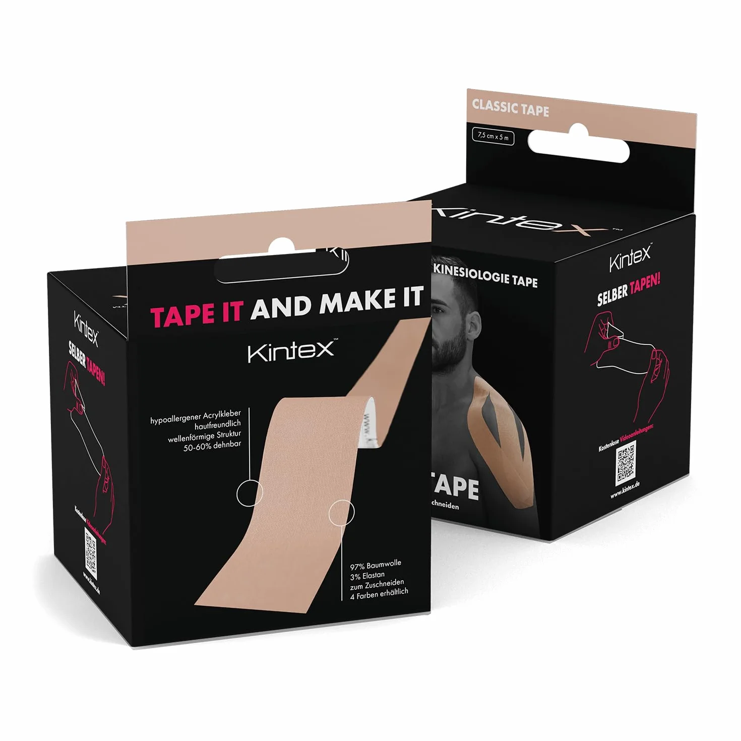 Kintex Kinesiology Tape Classic, 7,5 cm x 5 m, Nastro Extra Largo, Impermeabile, per Sport e Fisioterapia