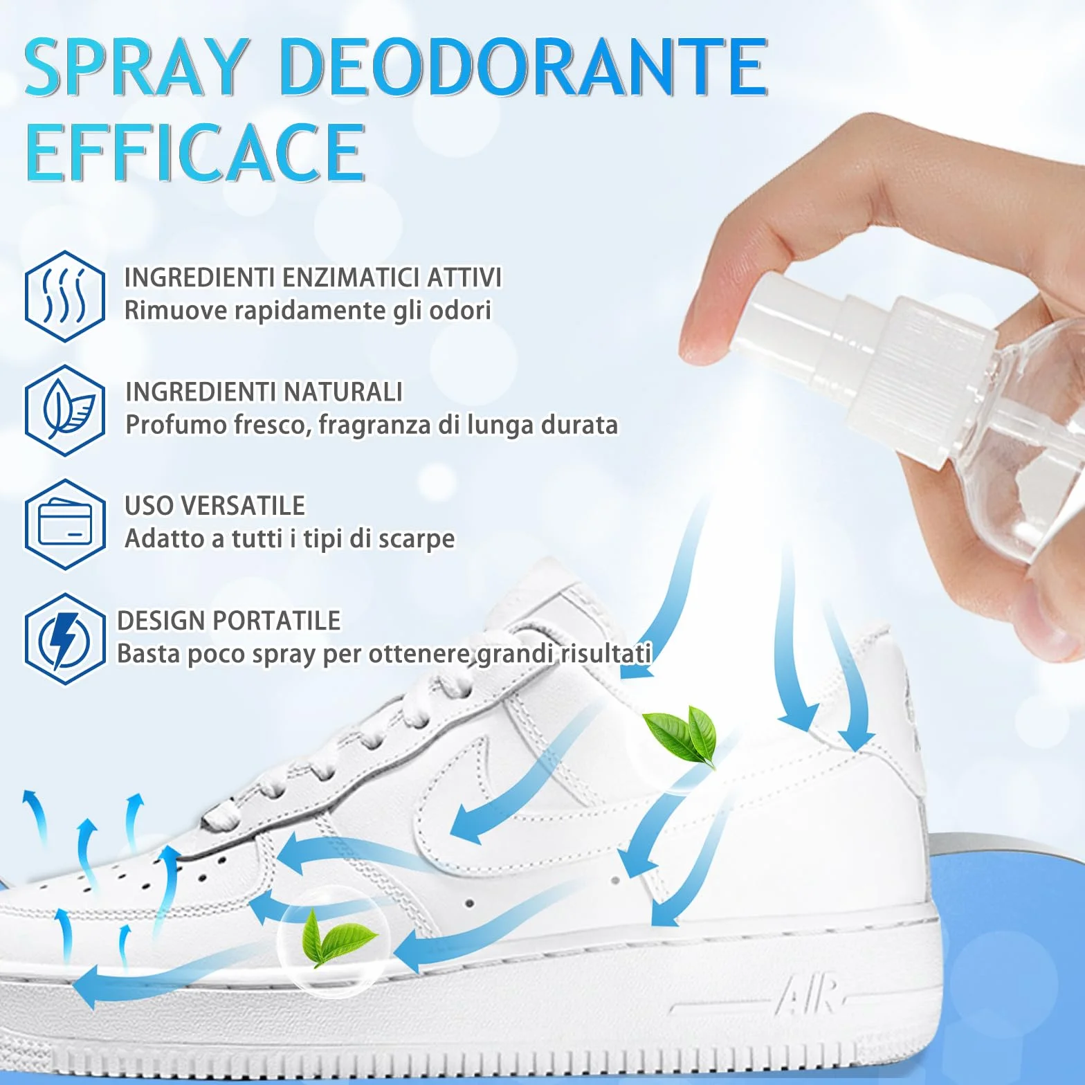 Deodorante e Spray per Scarpe, Profumo Fresco, Soluzione per Calzature Senza Odori